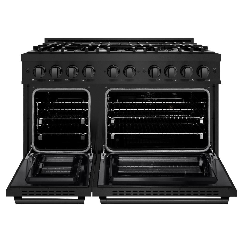 ZLINE 48 Inch 6.7 Cubic Feet Select Double Oven Dual Fuel Range with 8 Burner Gas Cooktop - Black Stainless Steel (HDRB 48) | Professional Kitchen Appliance for Home Chefs & Cooking Enthusiasts