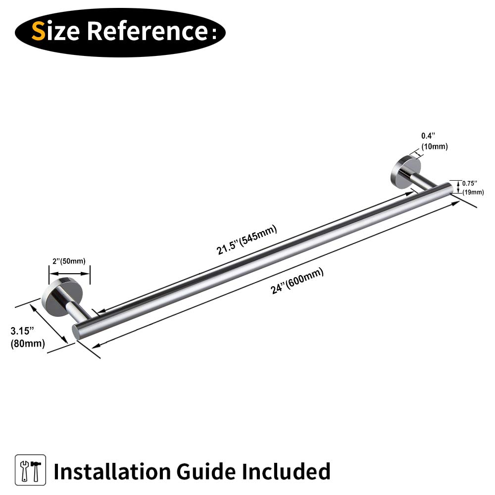 BEIGEEWY 24-Inch Stainless Steel Towel Bar - SUS 304 Wall Mounted Bathroom Towel Holder with Polished Finish - Modern Bathroom Accessories for Shower, Spa & Home Decor