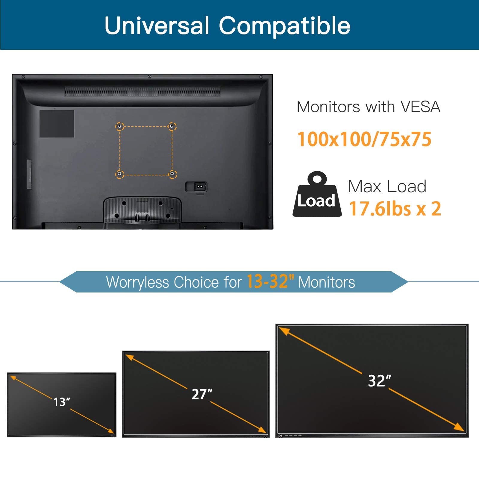 HUANUO Dual Monitor Stand for 13-32 Inch Screens with Heavy-Duty Base & Single Monitor Arm for 22-35 Inch Ultrawide - Perfect for Home Office, Gaming Setup, and Workspace Organization