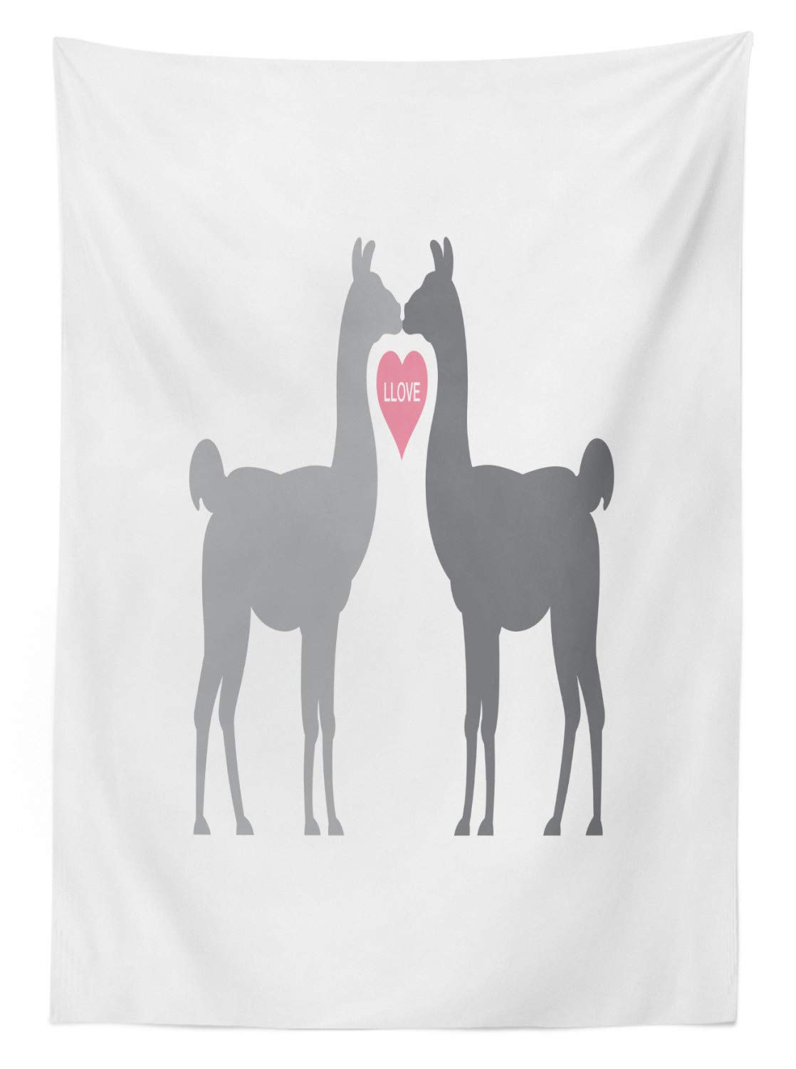 Ambesonne Llama Outdoor Tablecloth - Romantic Grey & Pink Washable Picnic Blanket (58x120 Inches) with Love-Themed Animal Design | Perfect for Picnics, BBQs, and Outdoor Dining Decor