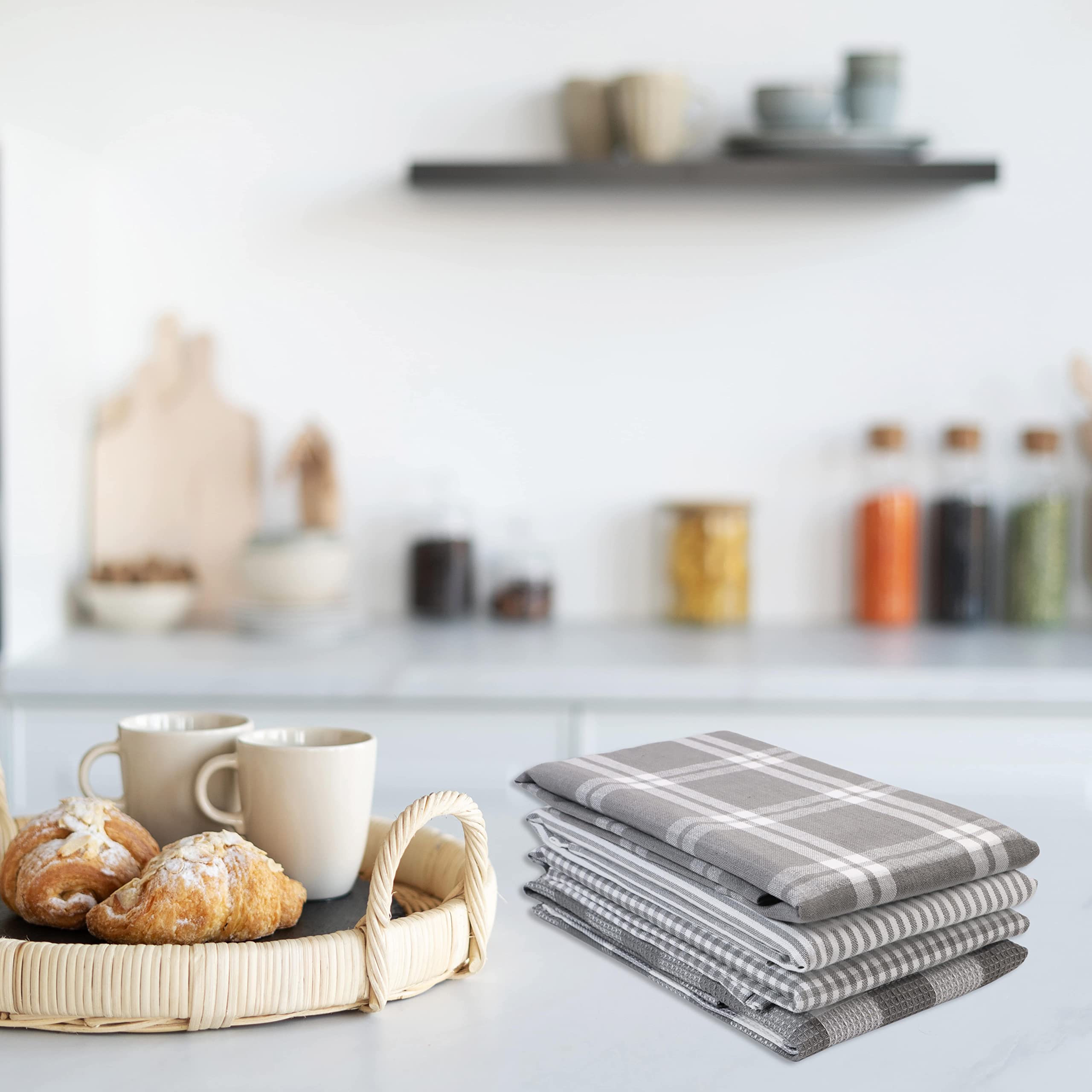 LANE LINEN 4-Pack Premium Cotton Kitchen Towels Set - 18