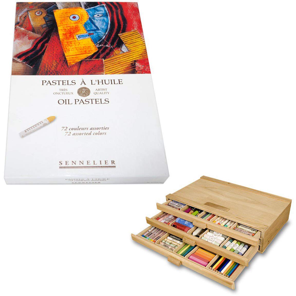 Sennelier Artist 72-Piece Oil Pastel Set with 3-Drawer Wooden Storage Box - Vibrant Assorted Colors for Professional Artists & Students | Perfect for Sketching, Painting & Mixed Media Art Projects