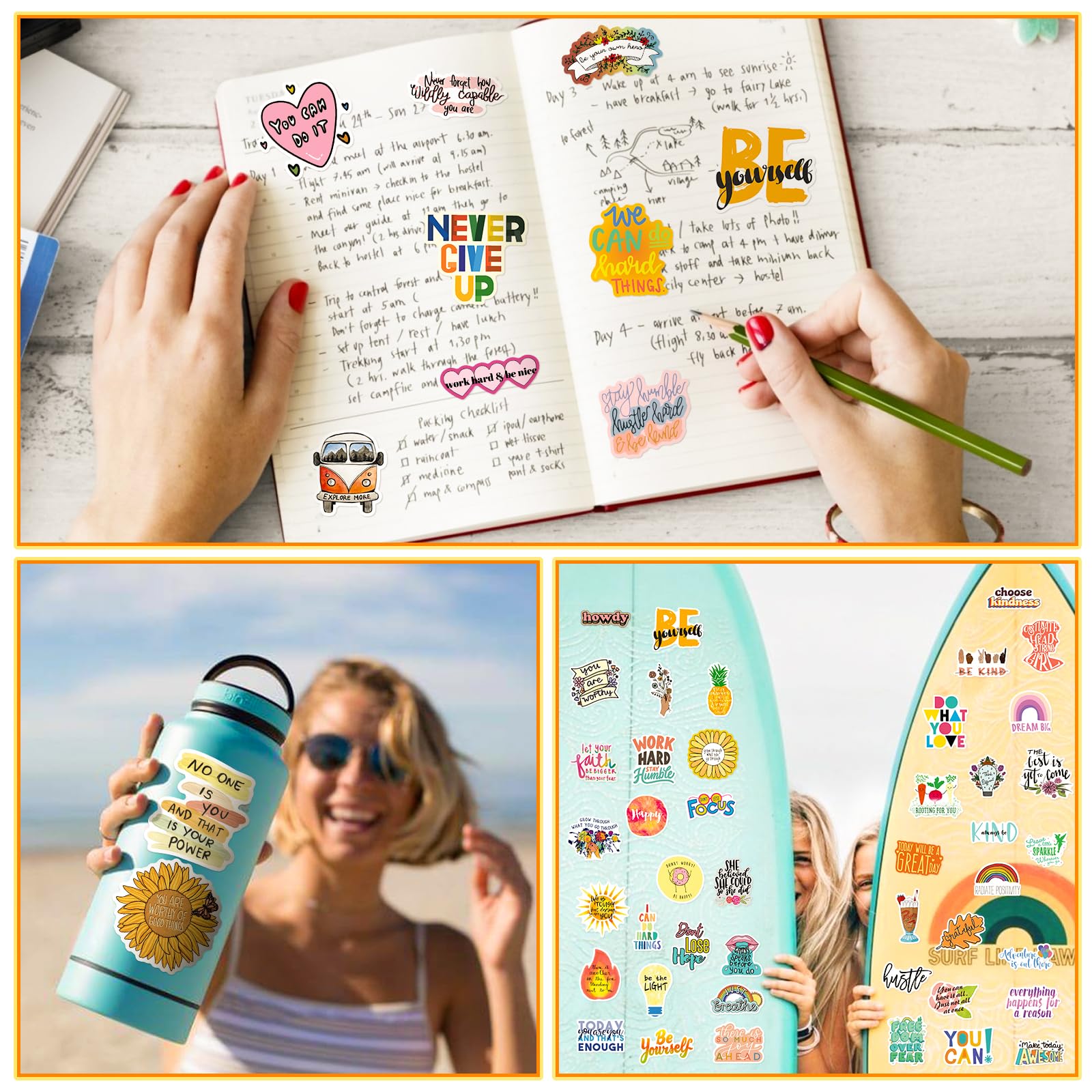 300pcs Motivational Stickers for Laptop & Water Bottle - Inspirational Quote Decals, Positive Words Vinyl Stickers for Adults & Teens - Waterproof Skateboard, Journal, Notebook & Planner Decor - Mental Health Awareness & Self-Care Gifts