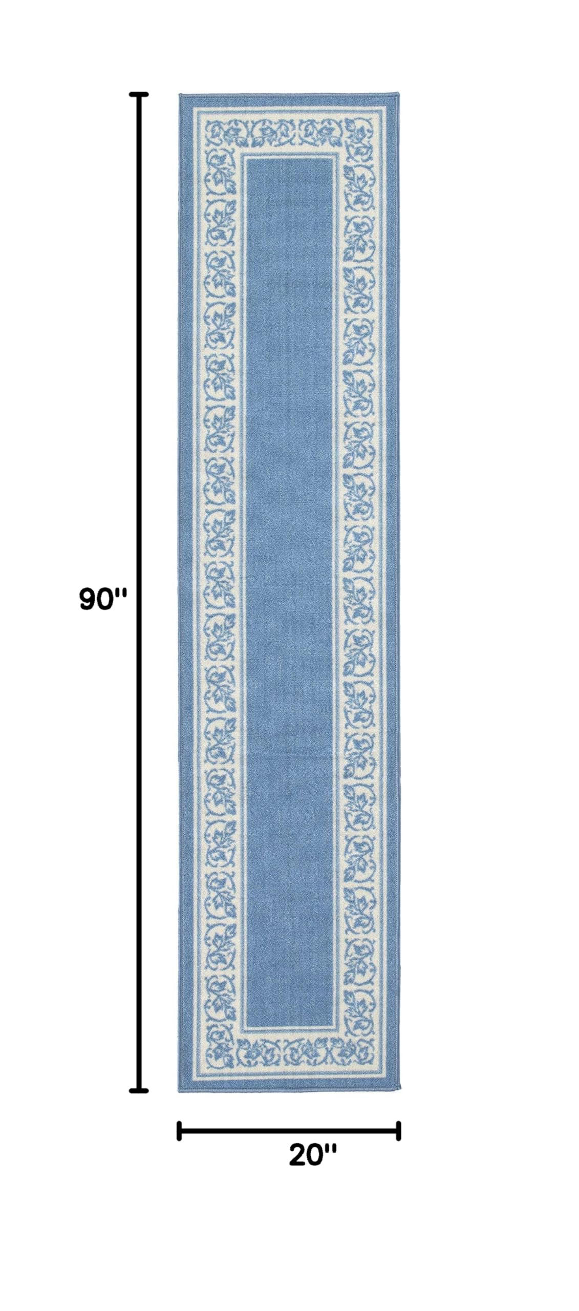 Madison Home Floral Border Rug Runner - Blue Non-Slip Hallway Carpet for Entryway, Kitchen & Bedroom Decor