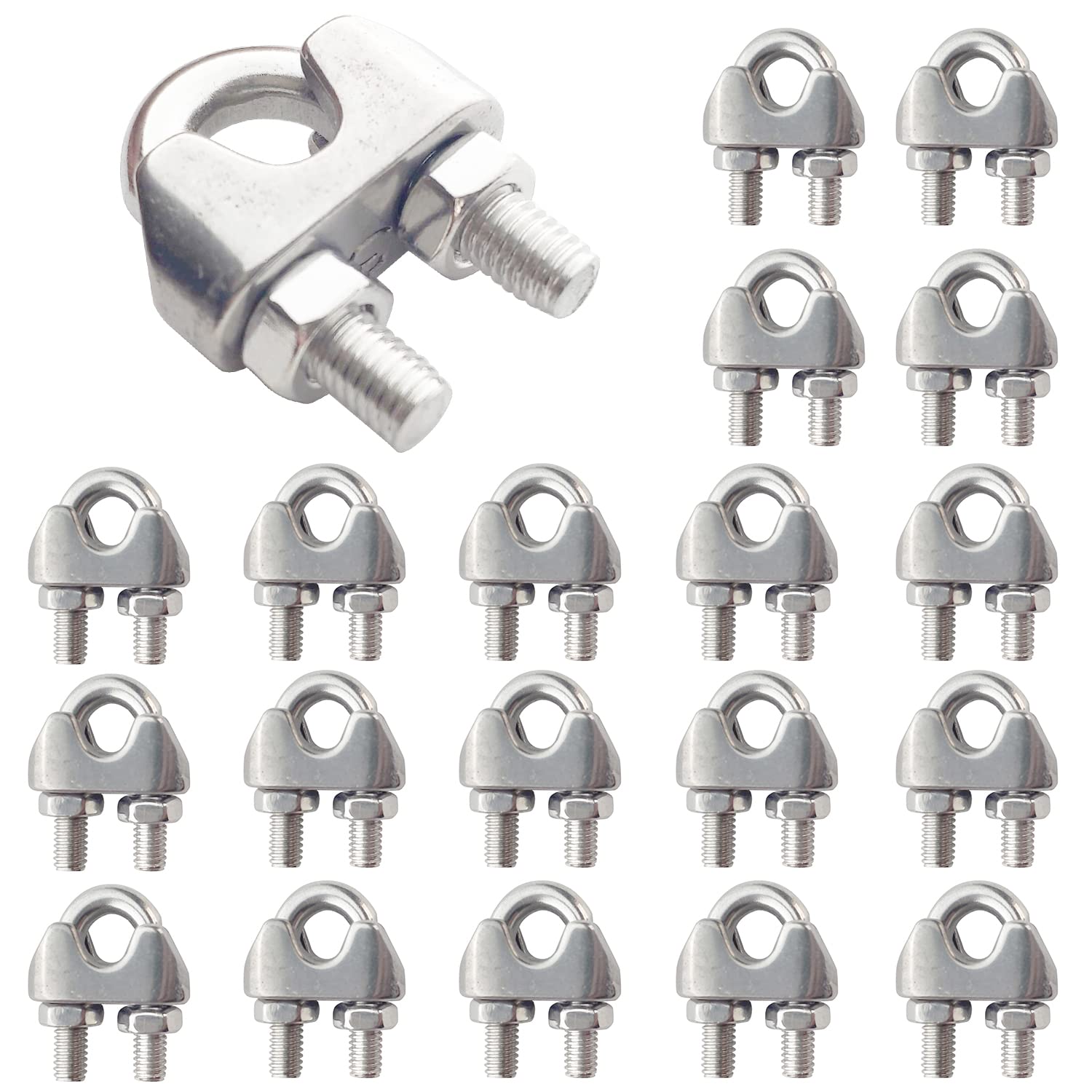Stainless Steel M5 Wire Rope Clips - 20PCs for Outdoor & Marine Use