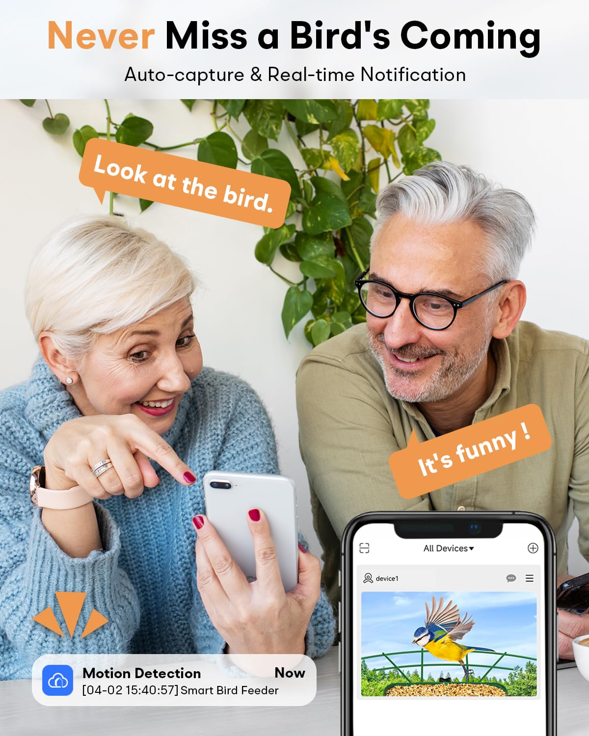 Smart Bird Feeder with Camera - Wireless HD Bird Watching Camera with Auto Capture, Motion Detection & Night Vision - Perfect Gift for Bird Lovers - Ideal for Backyard, Garden & Nature Observation