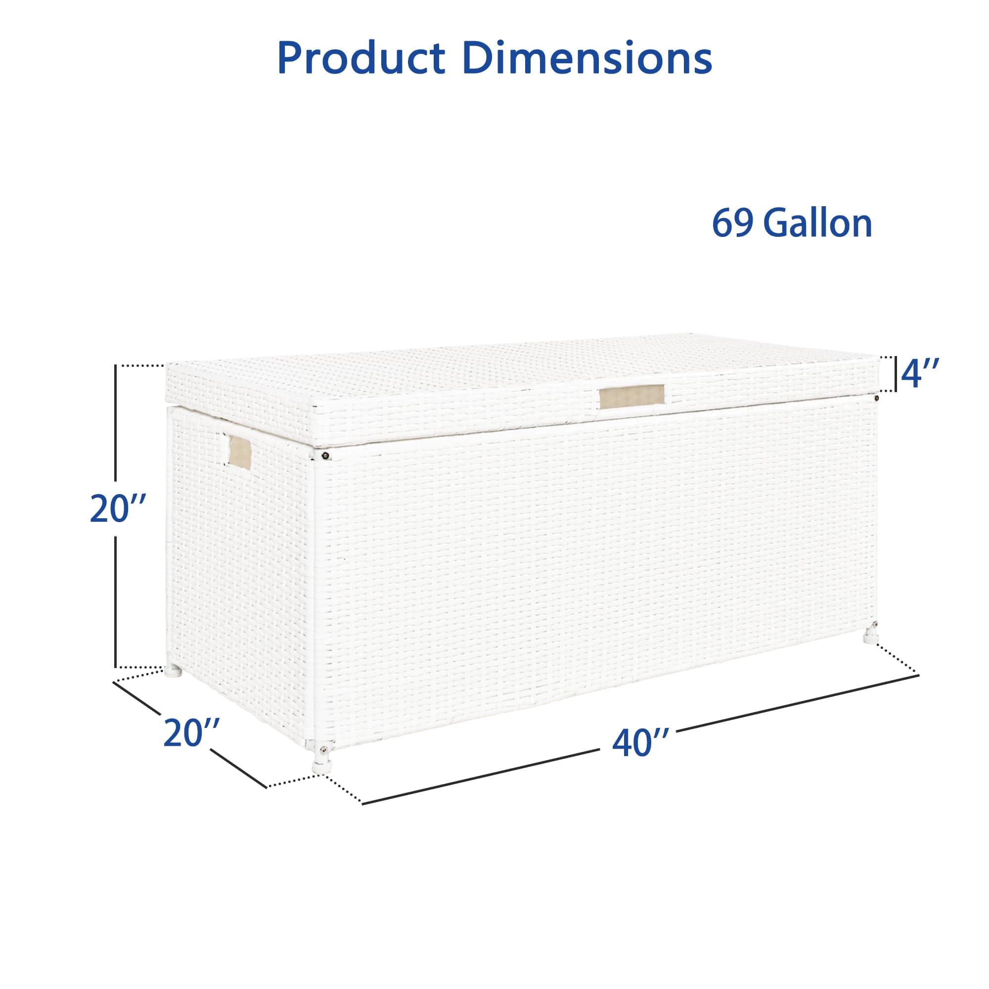 70 Gallon Outdoor Wicker Deck Storage Box with Lid - Weatherproof Patio Furniture Organizer for Cushions, Toys & Pool Accessories - White