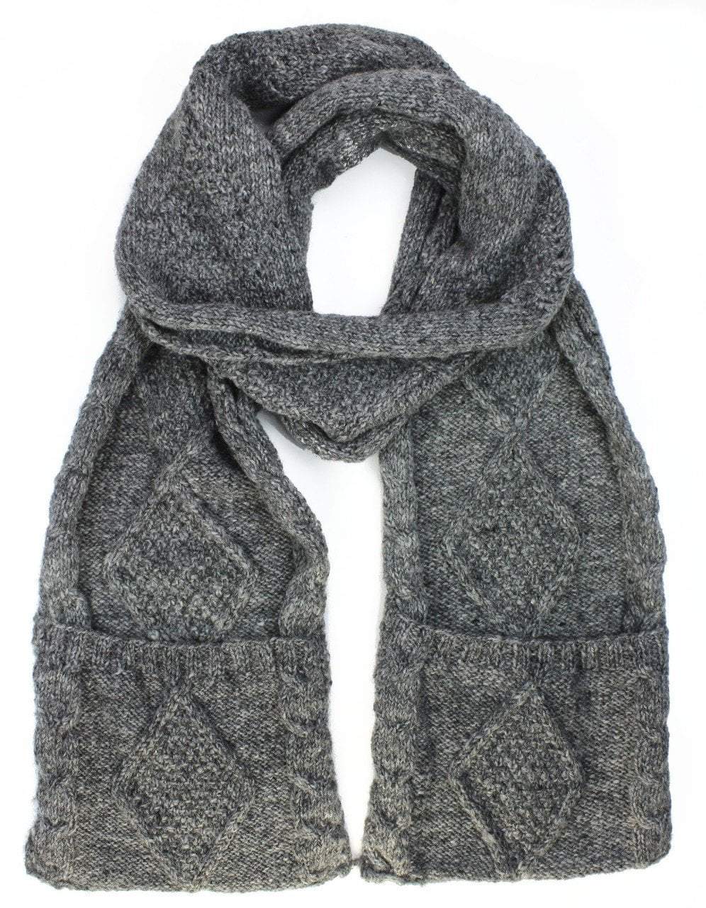 Warm Grey Wool Pocket Scarf - Soft Winter Wrap with Hidden Pockets for Phone & Keys - Perfect for Outdoor Activities, Travel & Cold Weather Fashion