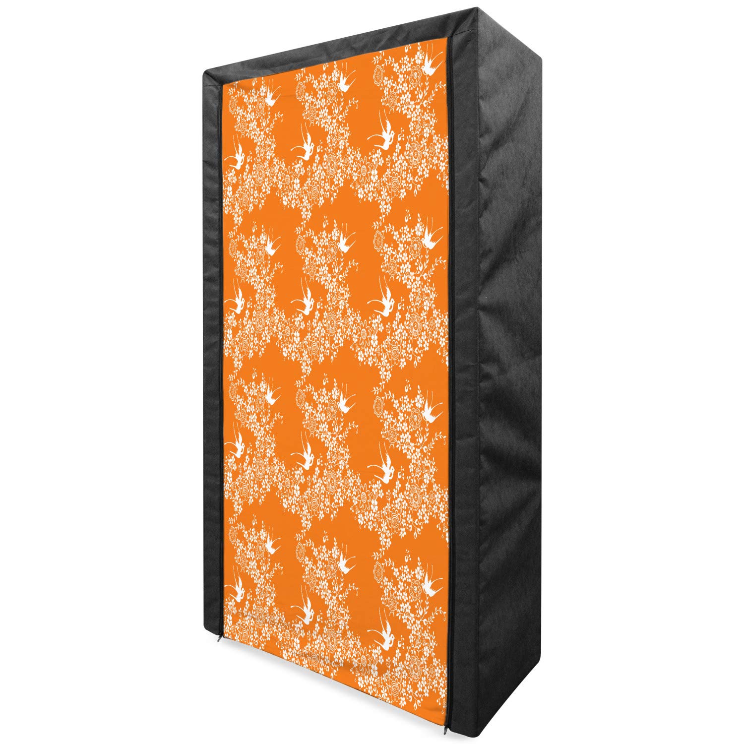 Ambesonne Orange Portable Fabric Wardrobe - Spring Meadow Floral Pattern with Blossoming Branches & Birds - 33.5