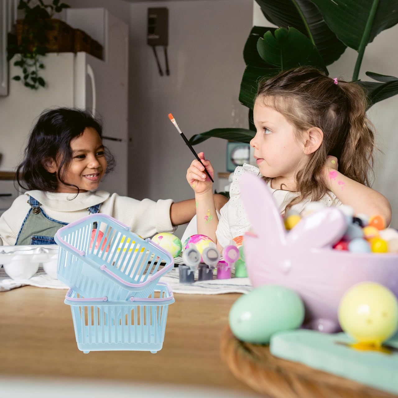 3-Piece Plastic Storage Baskets with Handles - Small Toy Organizer, Desktop Sundries Basket & Shopping Baskets in Sky Blue - Perfect for Kids' Room, Office Organization & Retail Displays