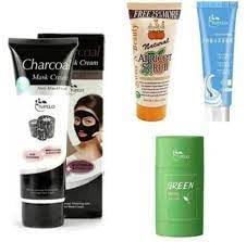 Best Charcoal Mask, Apricot Scrub, Ice-Cream Mask & Green Mask Combo Pack (4-in-1 Skincare Set) – Deep Cleansing, Exfoliating & Hydrating for Acne, Blackheads & Glowing Skin