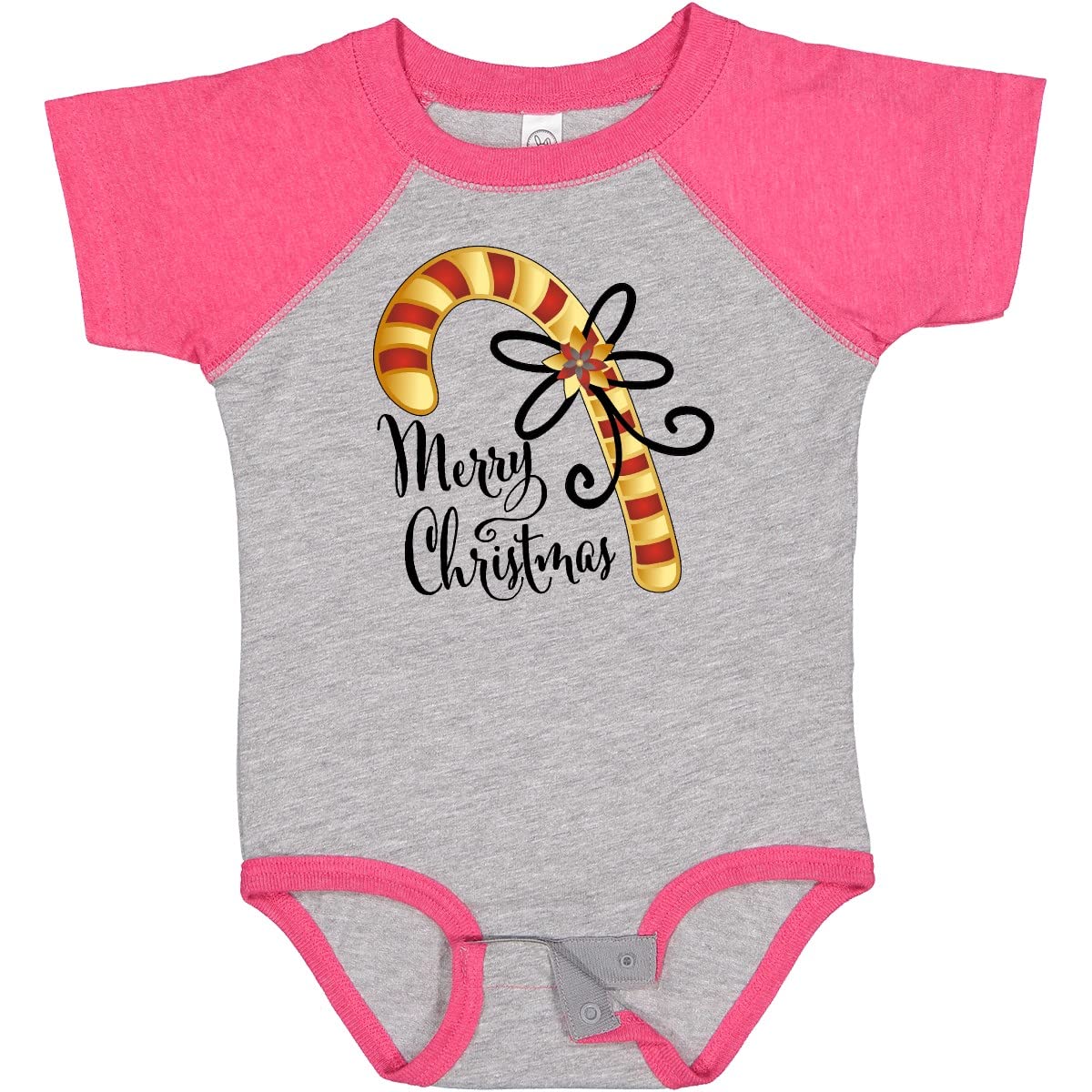 Inktastic Merry Christmas Red and Gold Candy Cane Baby Bodysuit - Festive Holiday Outfit for Infants, Toddler Christmas Party & Family Photo Outfit