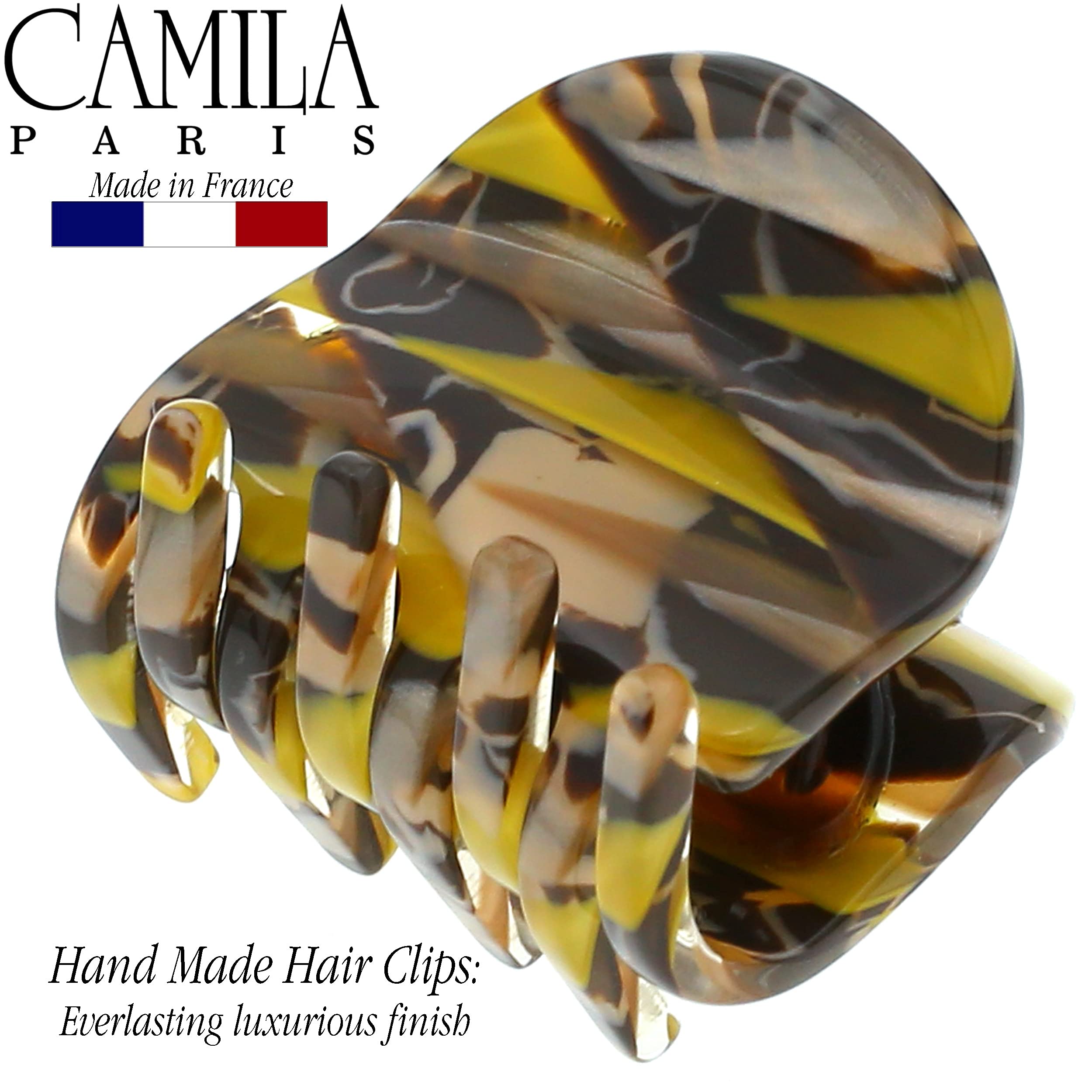 Camila Paris CP3273 French Hair Clip for Women - Small Handmade Mustard Hair Claw Clip | Girls Fashion Hair Accessories | Strong Hold No Slip Grip | Made in France | Perfect for Work, Parties & Everyday Styling