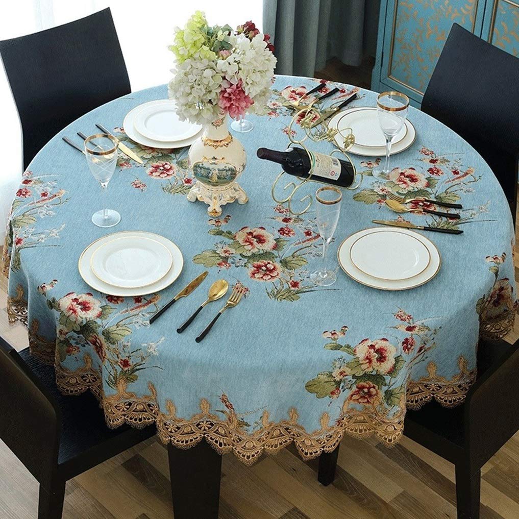 Blue Jacquard Tablecloth with Floral Pattern - 150cm Round Dining Table Cover for Kitchen & Home Decor | Perfect for Parties, Weddings & Everyday Use