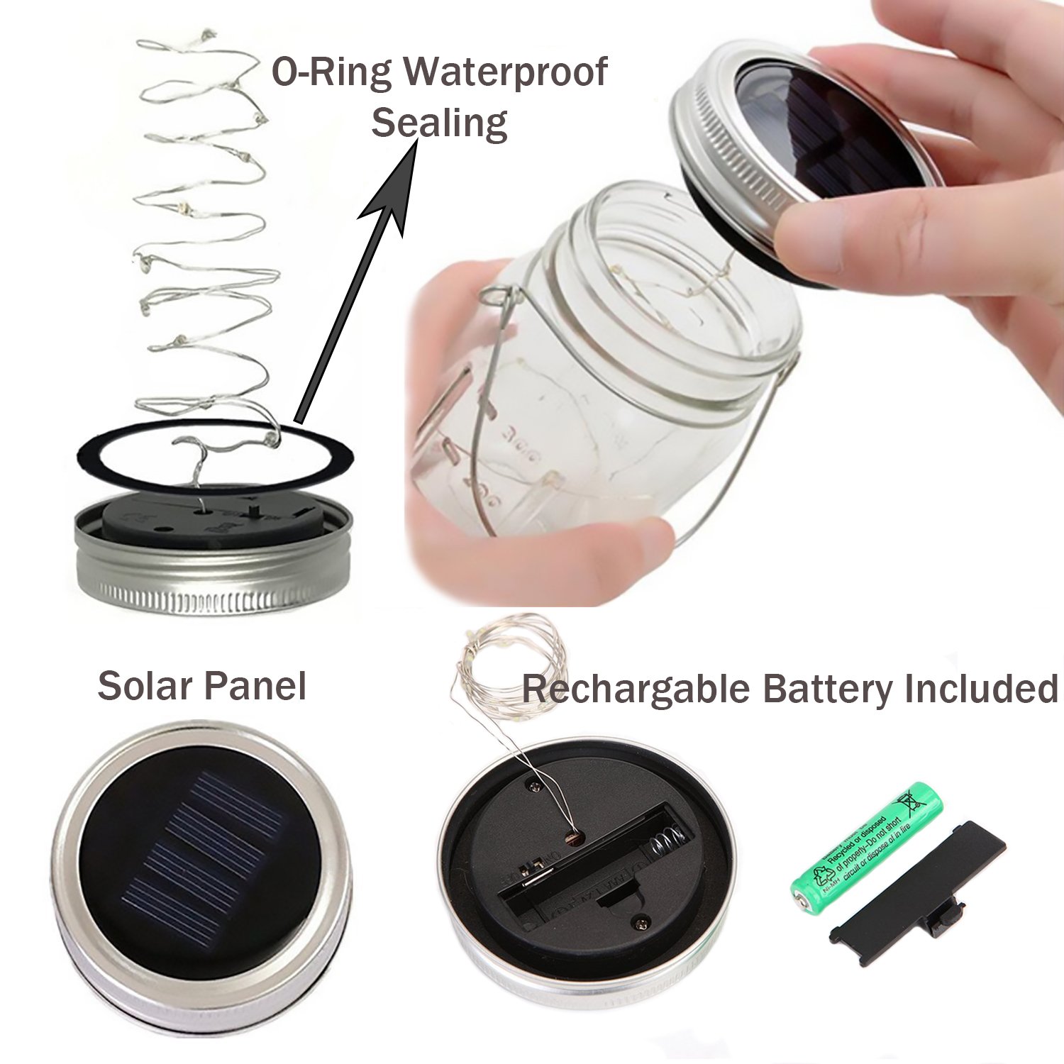 8 Pack Solar Fairy Lights with 30 LEDs - Waterproof Hanging Firefly String Lights for Outdoor Garden, Patio, Lawn & Table Decor (Includes 8 Hangers & Jars) - Perfect for Backyard Parties, Weddings & Romantic Evenings