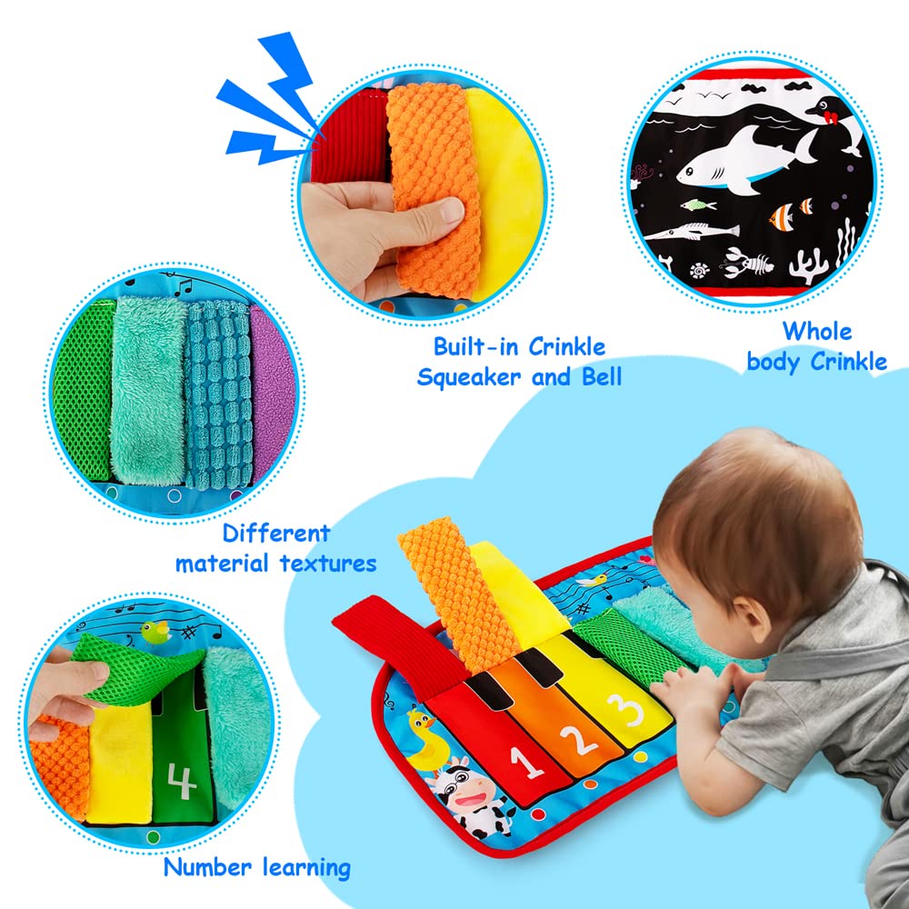 Black and White High Contrast Baby Mirror Toy - Tummy Time Sensory Infant Toy for Newborns 0-6 Months | Brain Development & Texture Exploration | Tabletop Mount with Squeaker Piano | Perfect for Early Learning and Playtime Stimulation