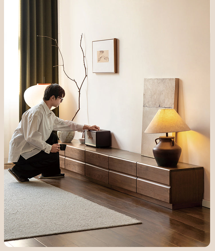 Solid Oak & Black Walnut Wood TV Stand - Rustic Modern Entertainment Center for Living Room, Home Theater & Media Storage
