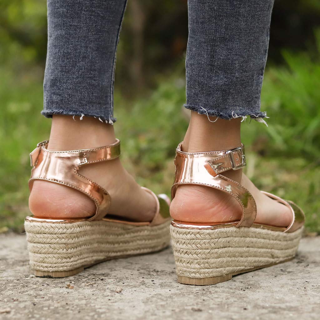 Women's Wide Width Wedge Sandals with Ankle Strap - 2020 Fashion Summer Beach Shoes, Open Toe Espadrille Platform Sandals for Walking, Vacation & Casual Outfits