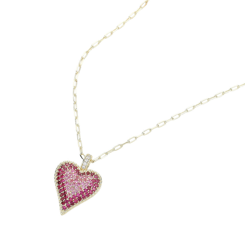14K Gold Plated CZ Stone Heart Paperclip Chain Pendant Necklace for Women - Elegant Layering Jewelry for Valentine's Day, Anniversary & Romantic Gifts