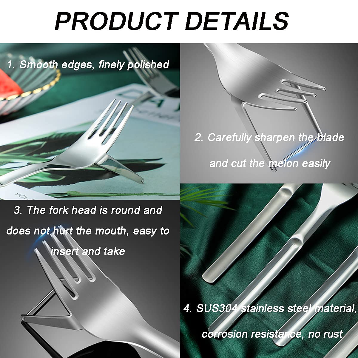 2-Pack Stainless Steel Watermelon Slicer & Fork - 2-in-1 Fruit Cutting Tool for Easy Slicing - Perfect for Summer BBQs, Family Parties, Camping & Outdoor Picnics