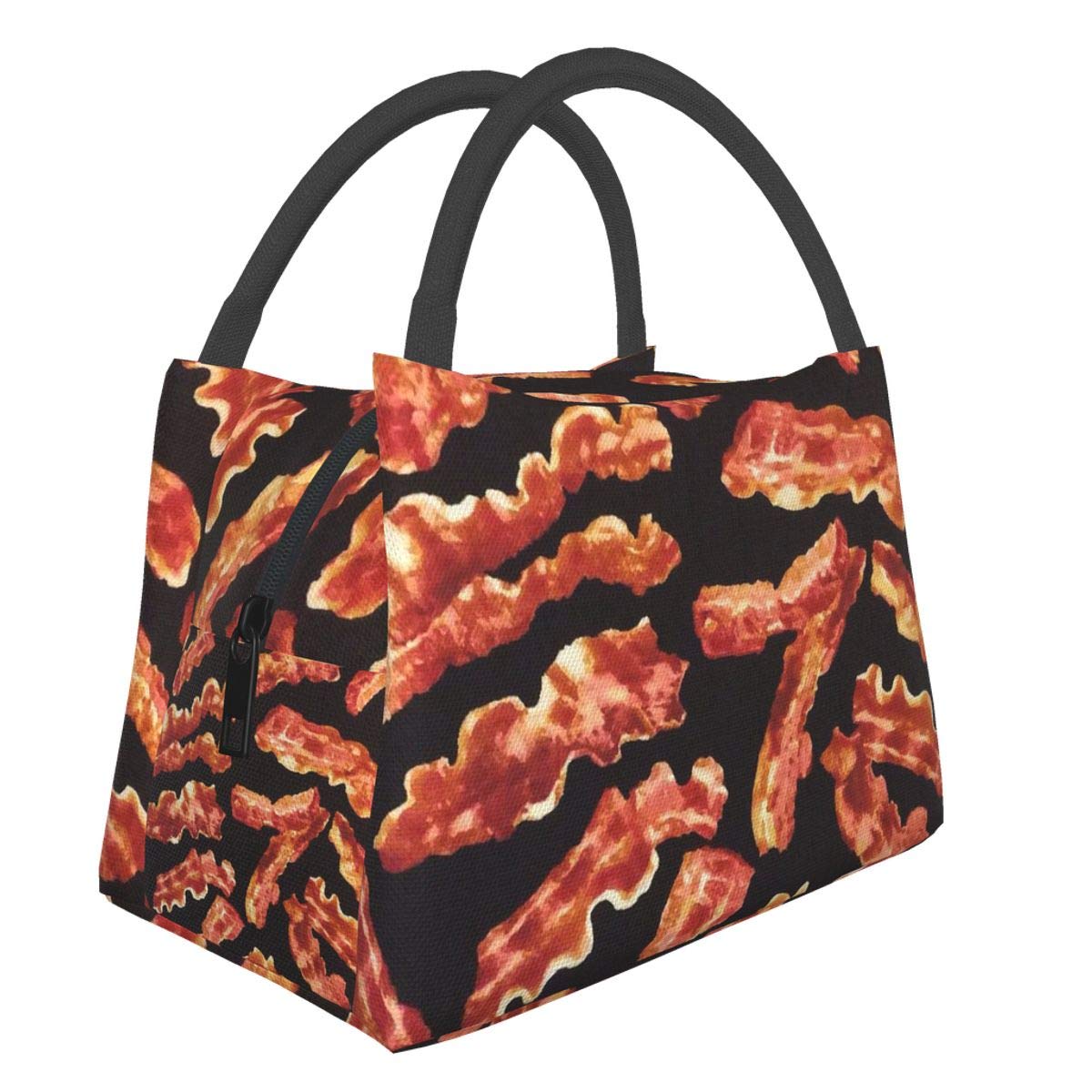 Insulated Reusable Lunch Bag for Men & Women - Bacon Print Tote Lunch Box for Work, Picnic & Travel - Eco-Friendly & Leak-Proof Food Container