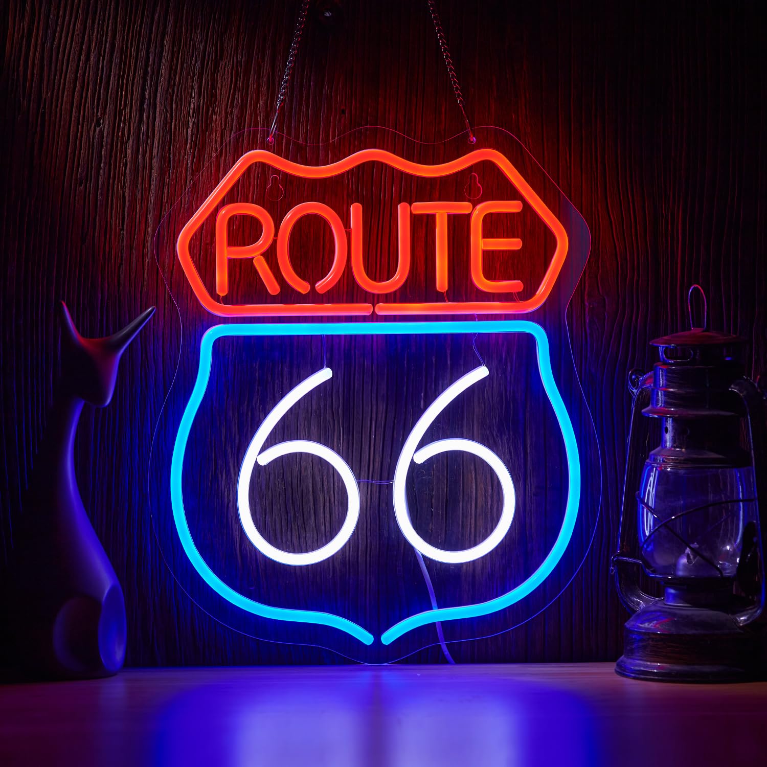 Vintage Route 66 Neon Sign - Handmade Dimmable LED Beer Bar Light for Man Cave, Home, Office & Pub Decor | Perfect for Bedroom Wall Art, Game Room, Cafe & Recreation Space Lighting