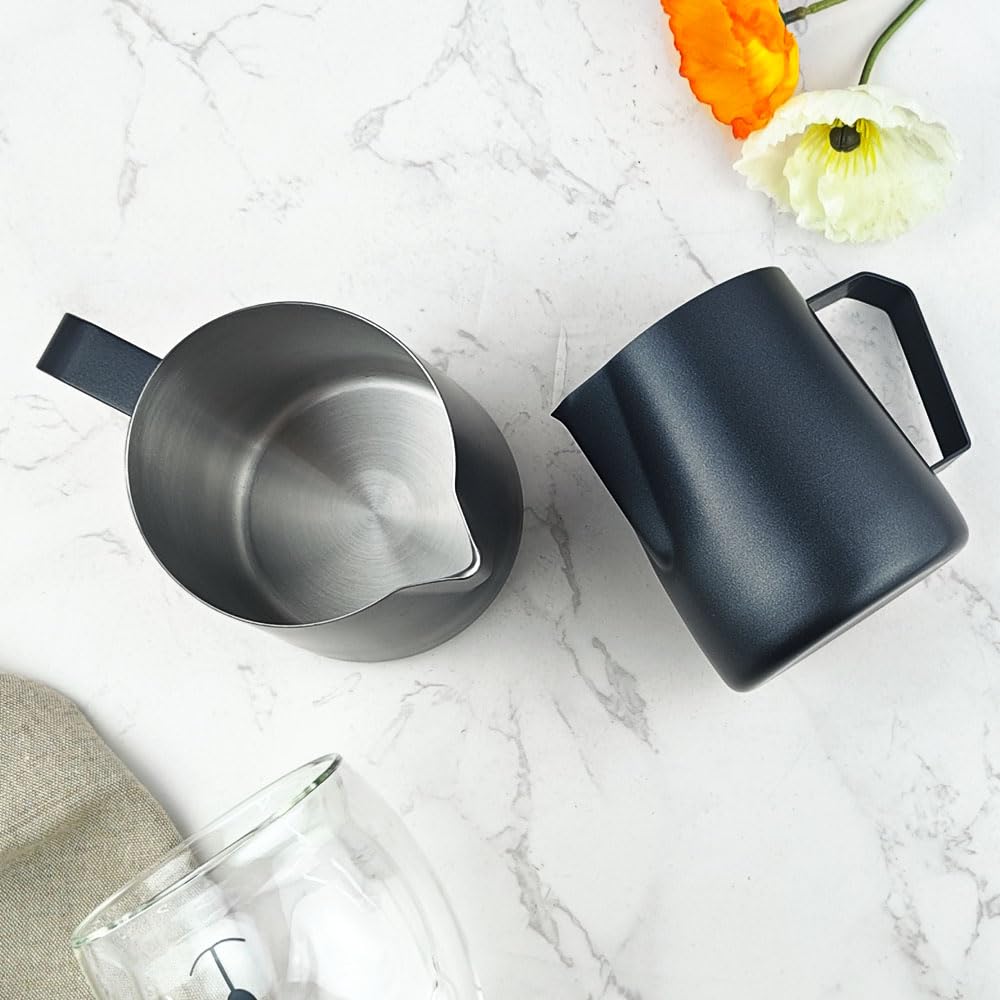 Premium Stainless Steel Milk Frothing Pitcher 20oz (600ml) - Barista-Grade Milk Frother Cup for Espresso Machines, Latte Art & Coffee Shops - Professional Black Milk Steamer Jug for Home & Commercial Use