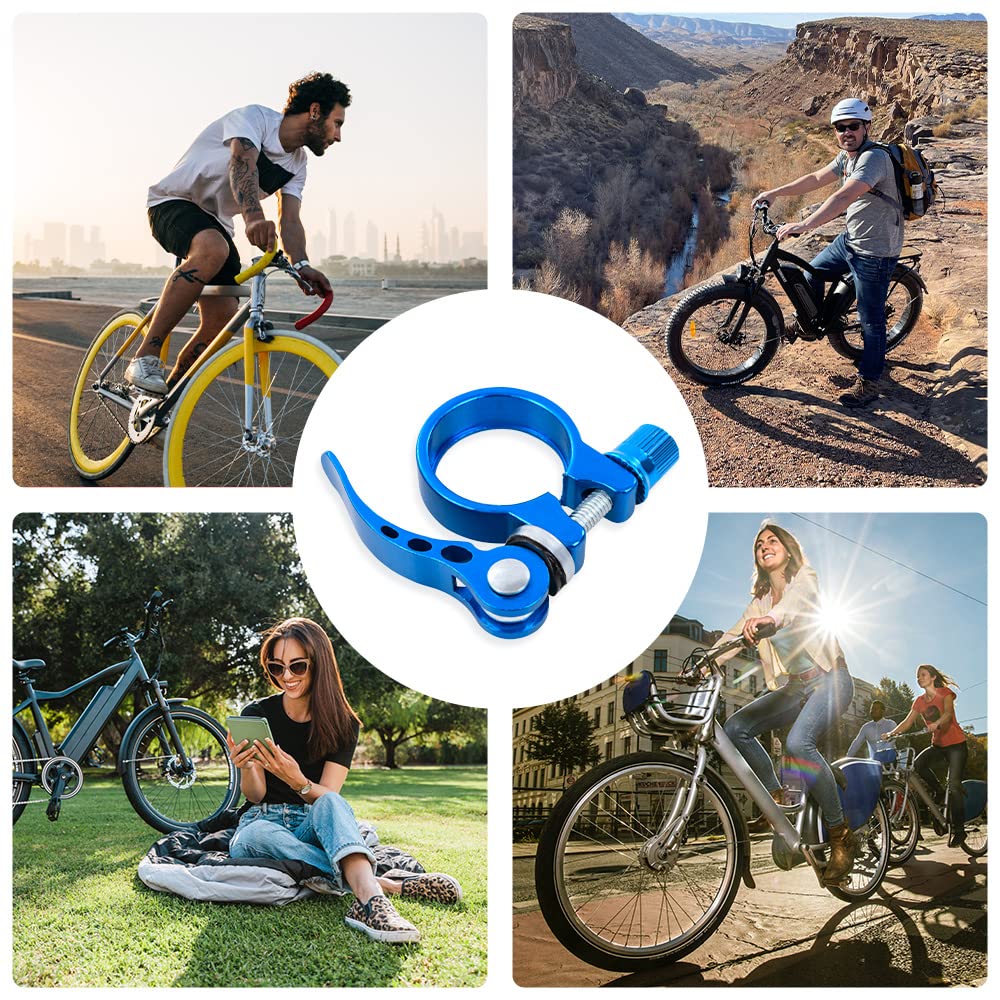 Premium Aluminum Alloy Bike Seatpost Clamp Quick Release - 28.6mm/31.8mm/34.9mm Sizes - Lightweight Bicycle Seat Tube Clip for Road & Casual Bikes (Blue) - Perfect for Commuting, Leisure Riding & Bike Maintenance