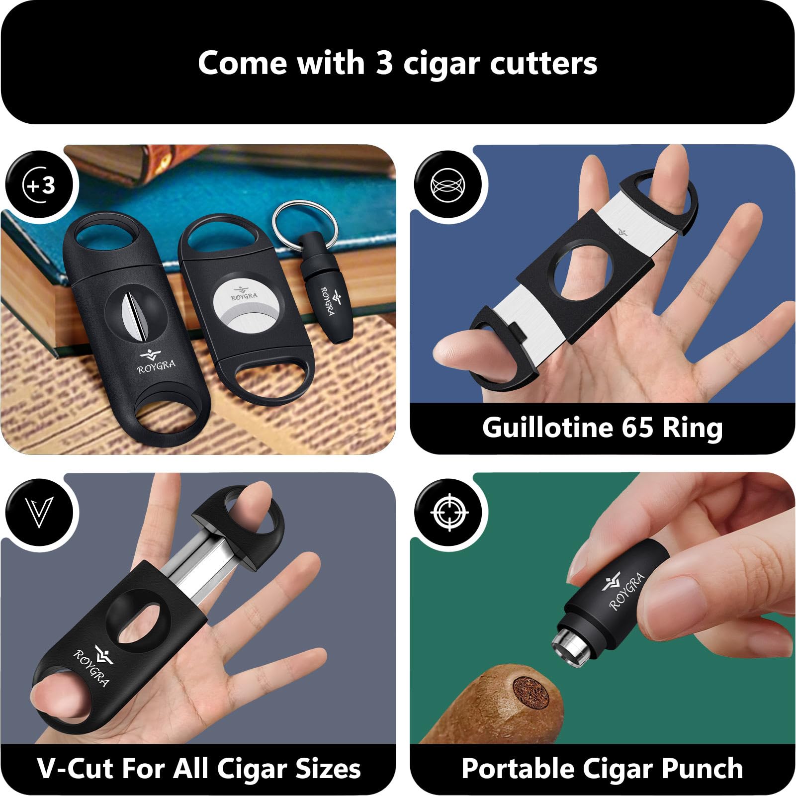 Premium Outdoor Cigar Ashtray with 3 Built-in Cutters - Large Ring Gauge Silicone Ash Tray (5.9