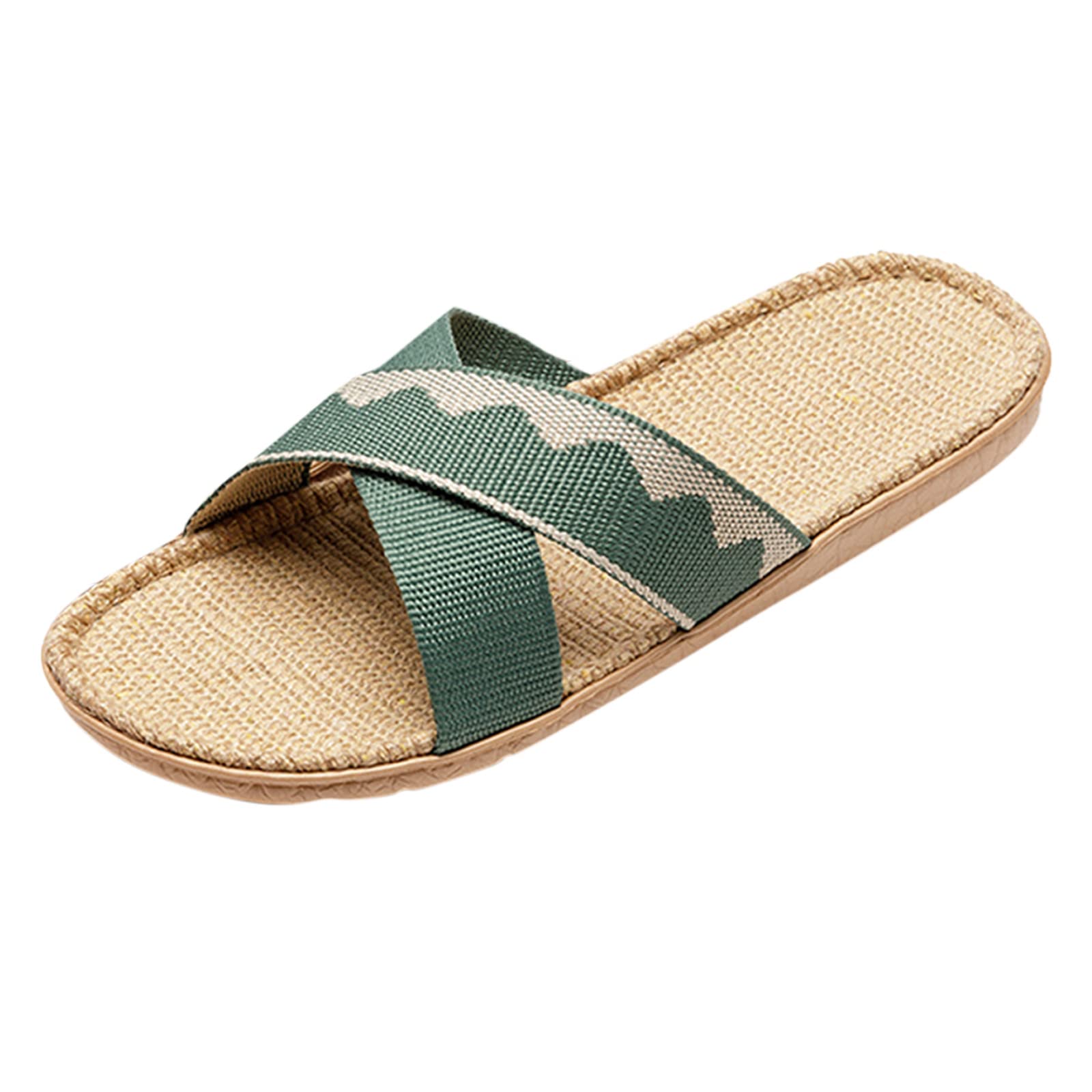 Comfortable Linen Slides for Women & Men - Breathable Summer House Slippers, Beach Sandals, Indoor/Outdoor Floor Shoes - Chihuahua Design (Green, Size 35) | Perfect for Home, Vacation & Relaxation