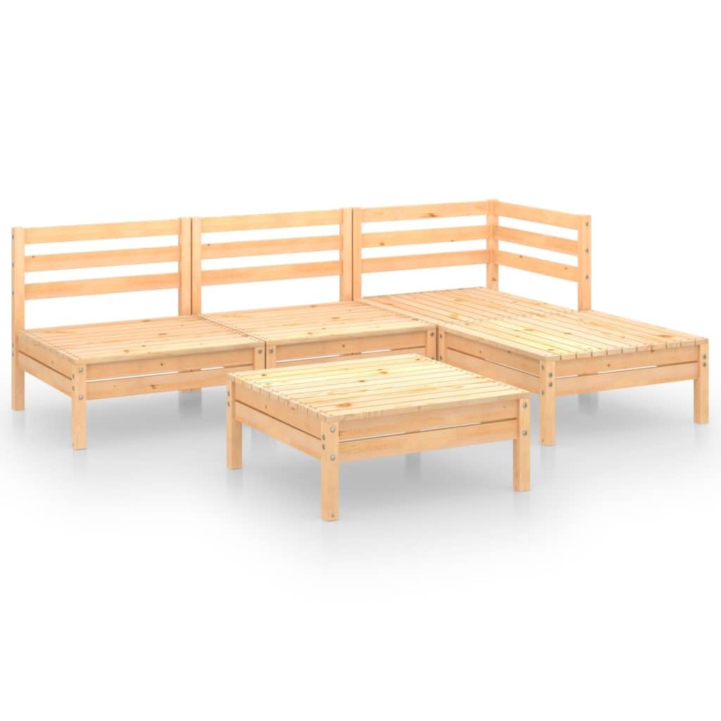 vidaXL 5-Piece Solid Pinewood Patio Lounge Set - Outdoor Garden Furniture for Backyard, Terrace & Poolside Relaxation - Wooden Sofa Seating with Chairs