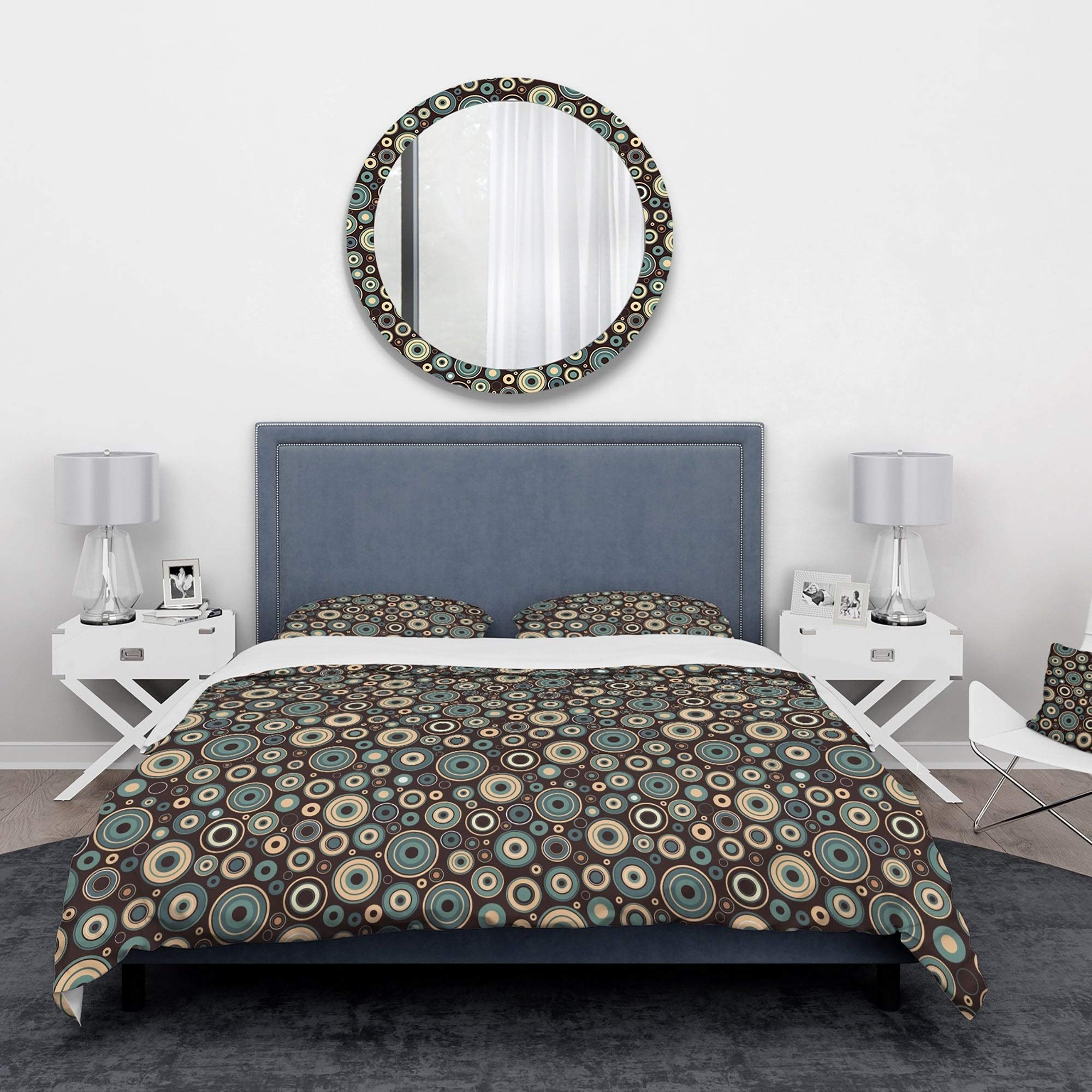 Designart Brown and Blue Retro Circular Vintage Bedding Set - 2 Piece Duvet Cover & Pillow Sham Set, Twin Size (Comforter Not Included) - Perfect for Bohemian & Vintage Themed Bedrooms, Guest Rooms, and Dorm Decor