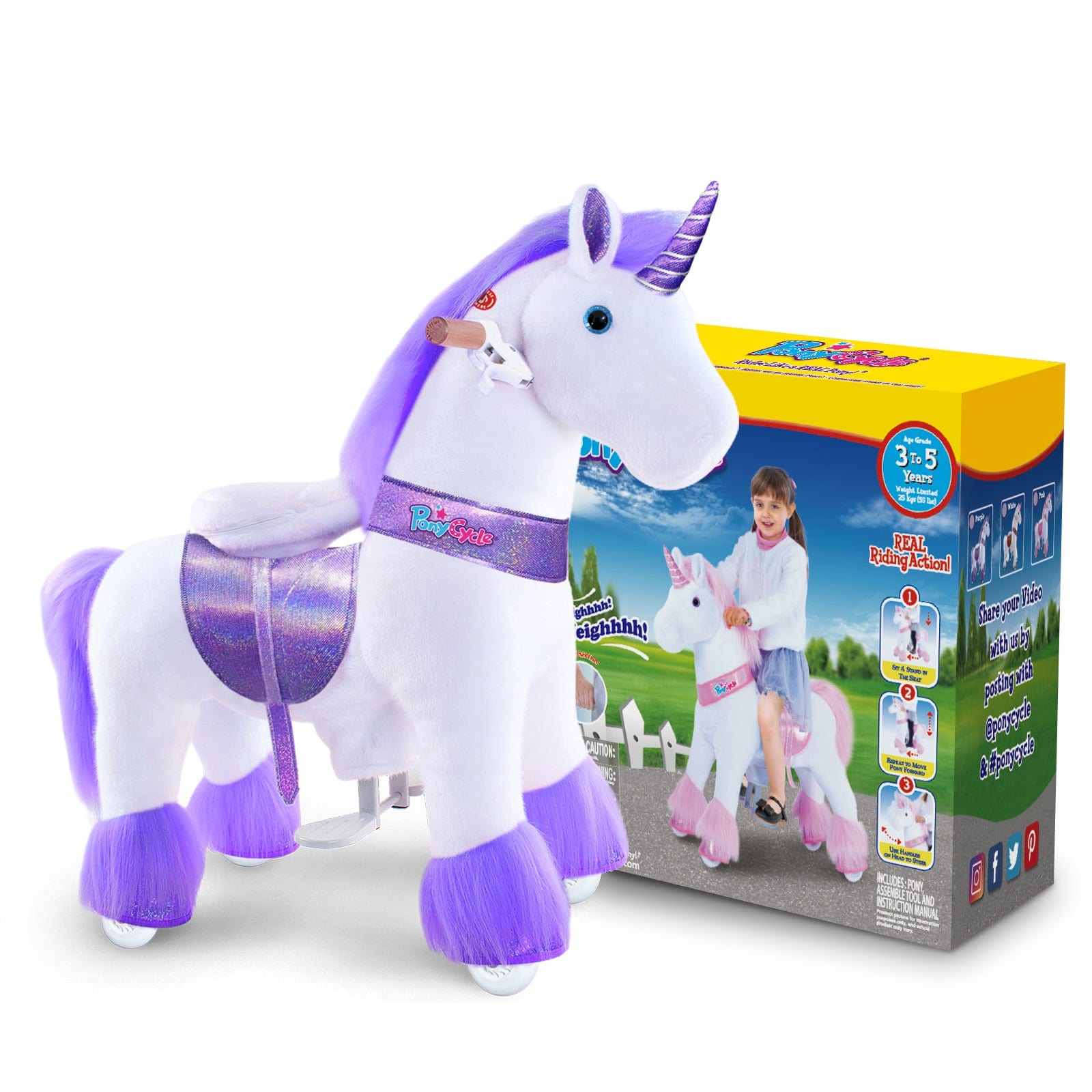Ponycycle Ride-On Toy for Kids Ages 4-8 | Medium Size | Interactive Rocking Horse for Indoor & Outdoor Play | Perfect Birthday Gift for Boys & Girls