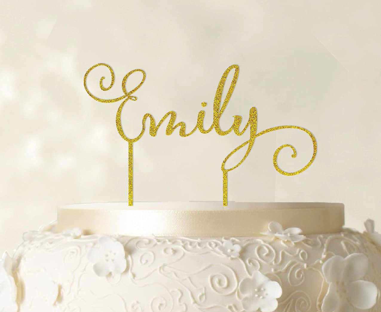 Custom Name Cake Topper - Personalized Glitter Yellow Cake Decoration (5