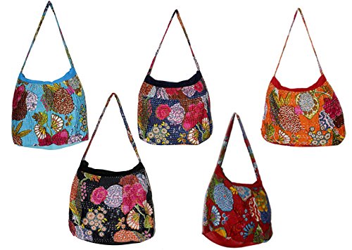 10 New Kantha Matka Tote Bags - Long Sling Boho Gypsy Purse for Women - Wholesale Lot - Perfect for Beach, Travel & Festival Fashion Accessories