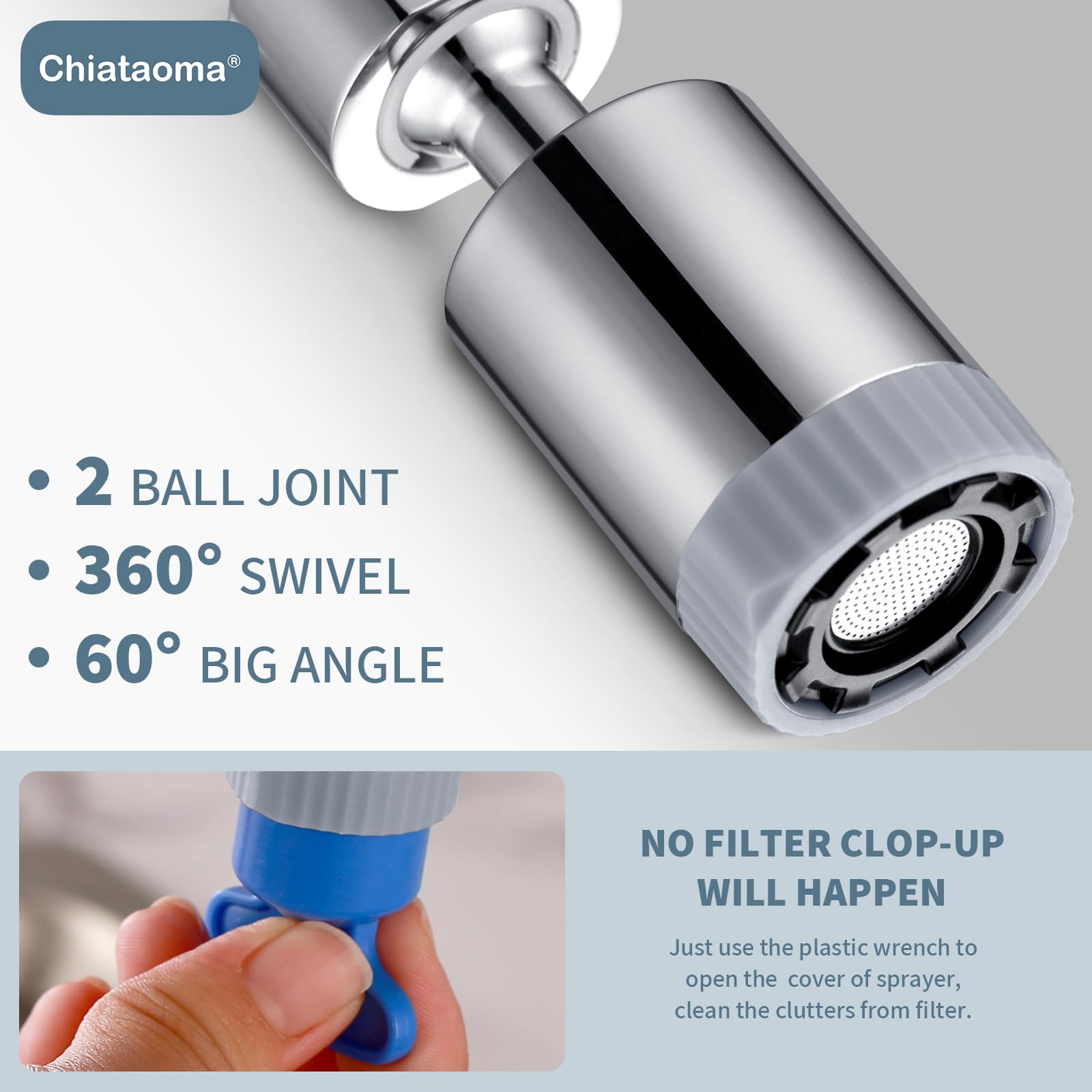 3-Function Swivel Faucet Aerator - 360° Rotating Kitchen Sink Attachment for 55/64