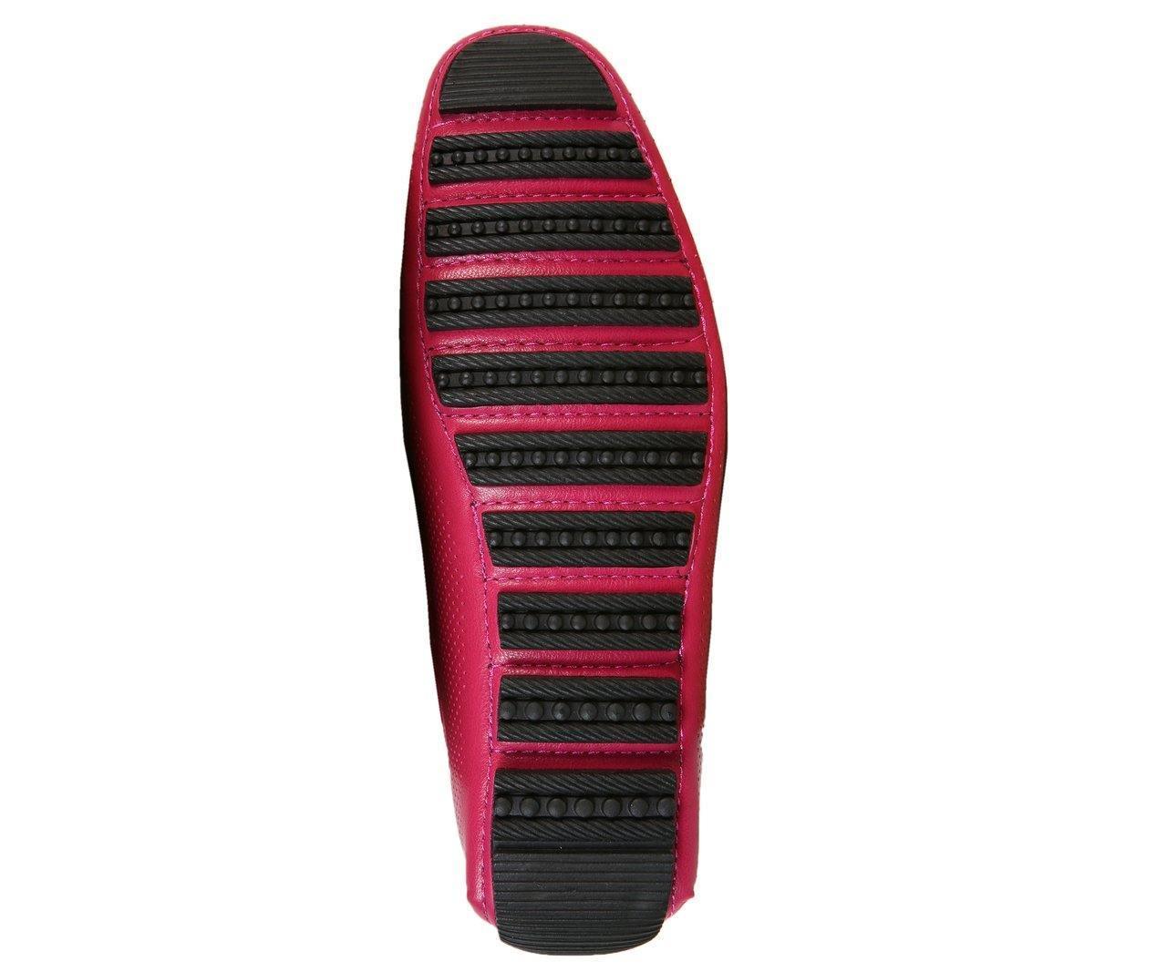 Men's Fuchsia Perforated Smooth Leather Driving Moccasins - Comfortable Slip-On Loafers for Casual Wear & Road Trips - Perfect for Business Casual, Office, and Weekend Outings