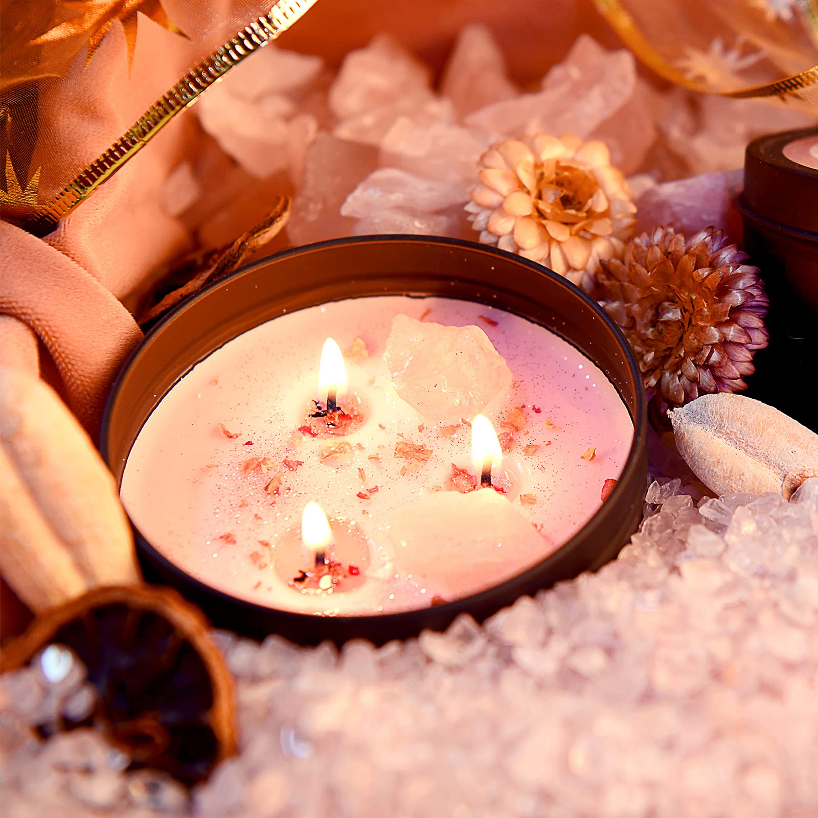 Premium Scented Candles Set with Healing Crystals - 3-Wick 19oz Soy Wax Aromatherapy Candles for Meditation & Manifestation - Large Energy Stones Included - Perfect Birthday Gift for Women - Ideal for Yoga, Spa, Home Decor & Relaxation