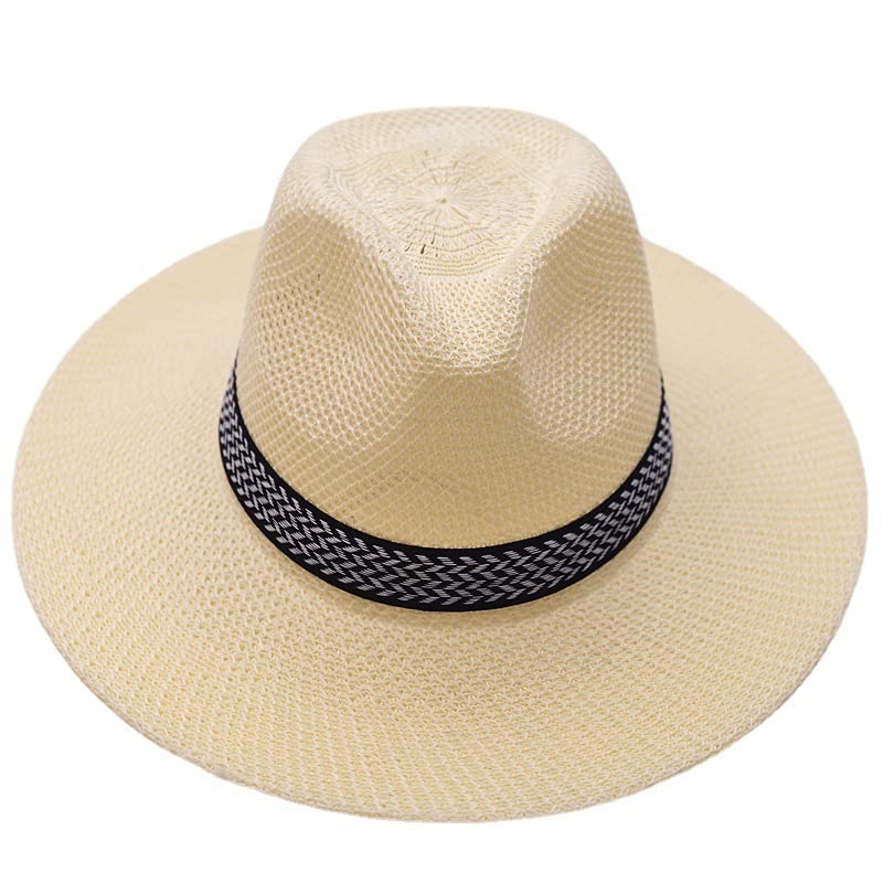 Women's Wide Brim Straw Sun Hat - UPF 50+ UV Protection Summer Beach Hat for Ladies, Fashionable Fedora Style Travel Hat, Breathable Panama Hat for Outdoor, Vacation, Pool, Gardening (White)