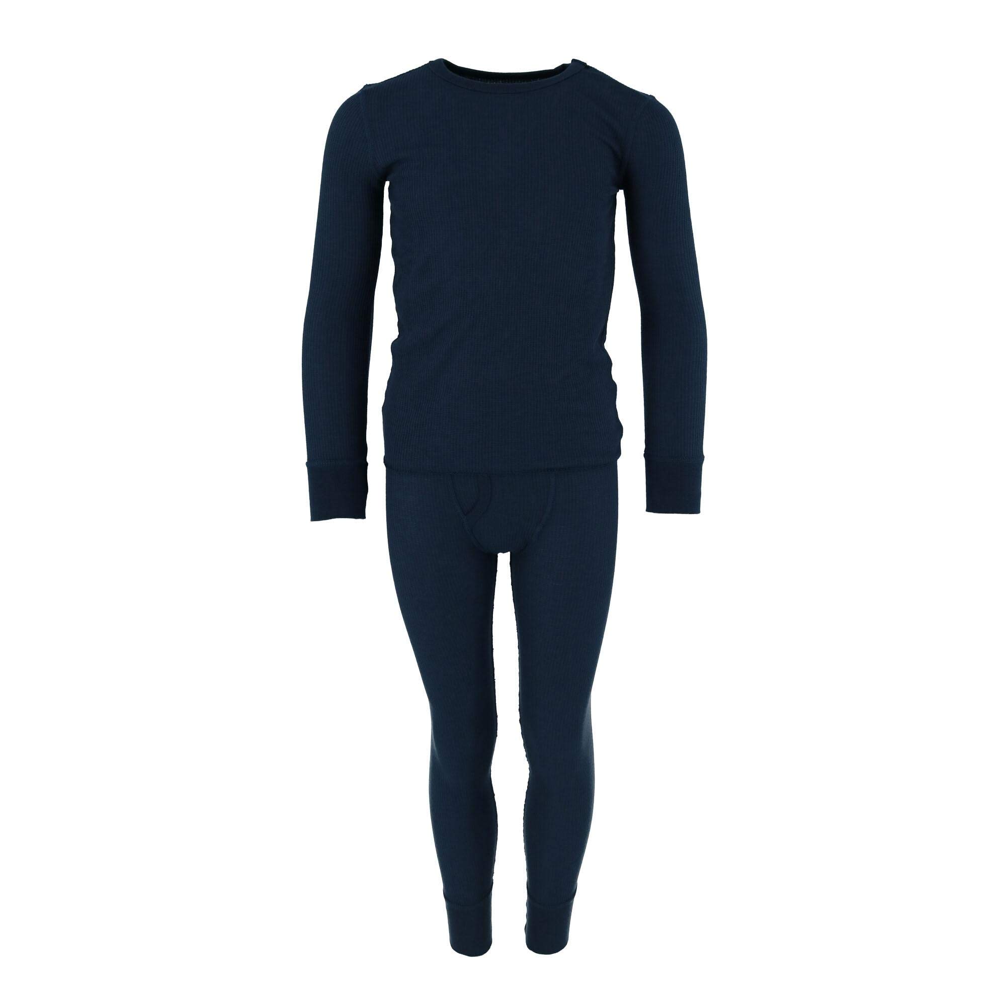 Fruit of the Loom Boys' Thermal Underwear Set - Waffle Knit Insulated Top & Bottom in Blue | Warm Winter Base Layer for Kids