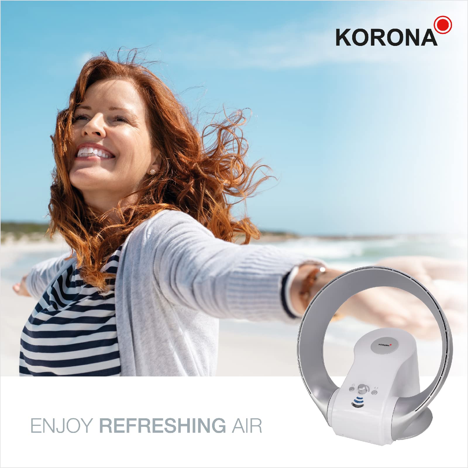 Korona 81008 Wall & Table Fan | Bladeless Oscillating Fan with Wall Mount | 26W, Timer, Remote Control | Silver White | Perfect for Bedroom, Office & Home Cooling