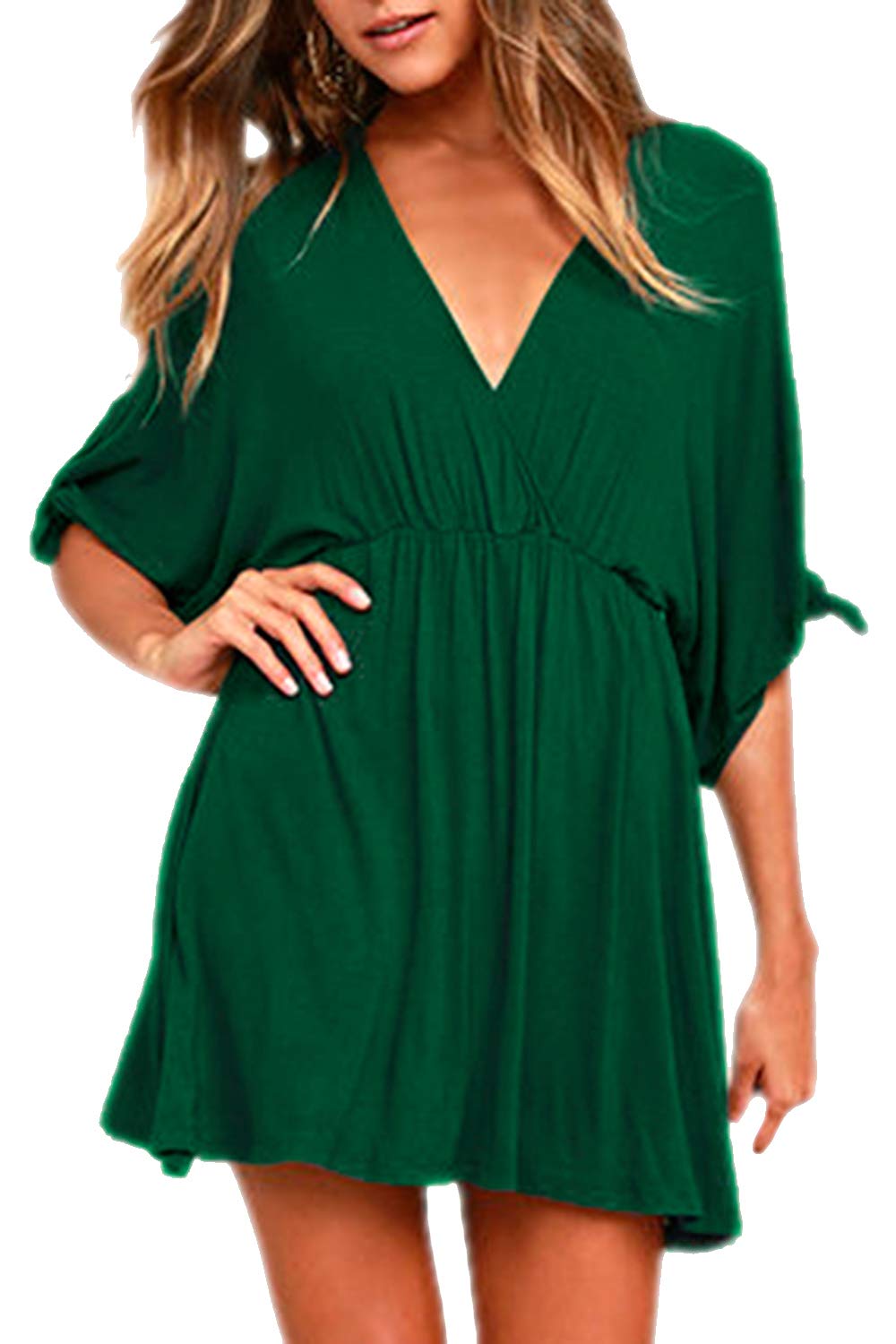 Meenew Women's Summer Casual Loose Tunic Swing Dress - V Neck Short Sleeve Vacation Beach Dress for Travel, Party & Outdoor Activities