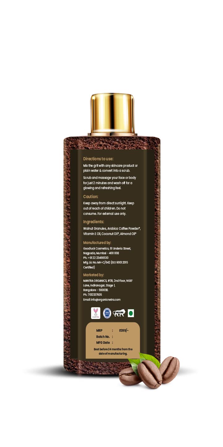 Organic Netra Pure Raw Coffee Face & Body Scrub with Vitamin E - Deep Hydration & Moisture | Natural & Organic Ingredients, Paraben-Free - 135g (Pack of 1) | Exfoliating & Revitalizing for Glowing Skin - Perfect for Daily Skincare Routine & Spa Treatment at Home