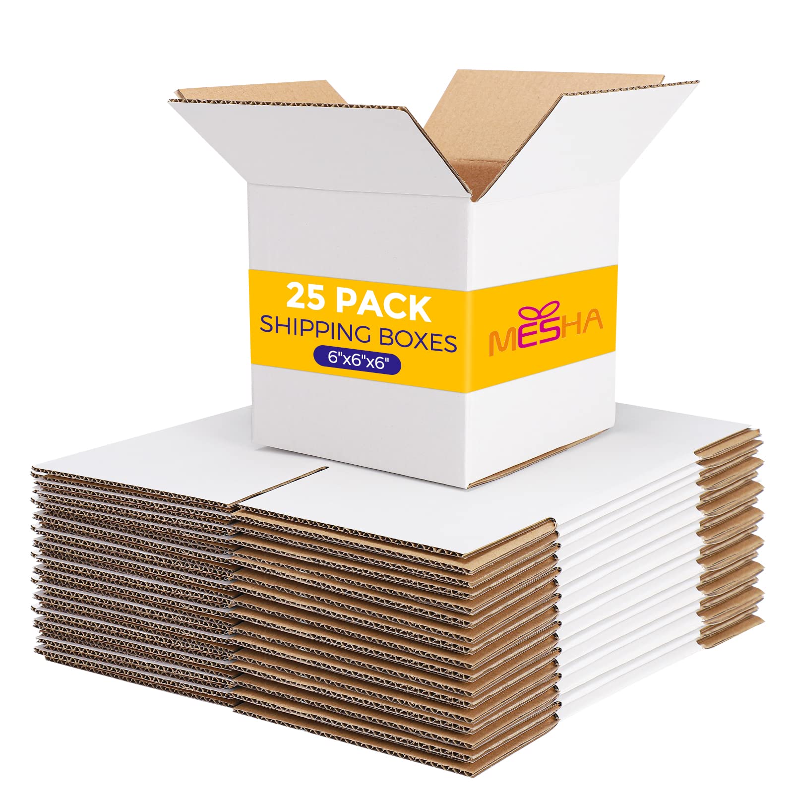 6x6x6 Inch White Corrugated Cardboard Shipping Boxes - 25 Pack for Small Business, Packaging, Crafts, Gifts & Mailing - Durable Small Item Mailers for Ecommerce, Retail & Home Organization