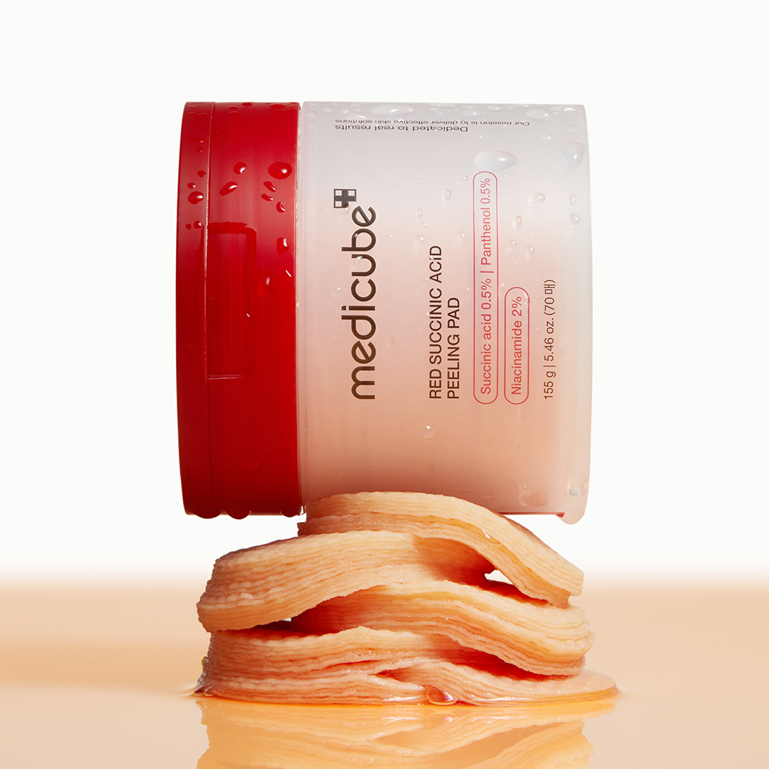Medicube Red Succinic Acid Exfoliating Pads - 70 Count | Korean Skincare for Acne & Blackheads | Daily Face Peel Treatment for Clear Skin