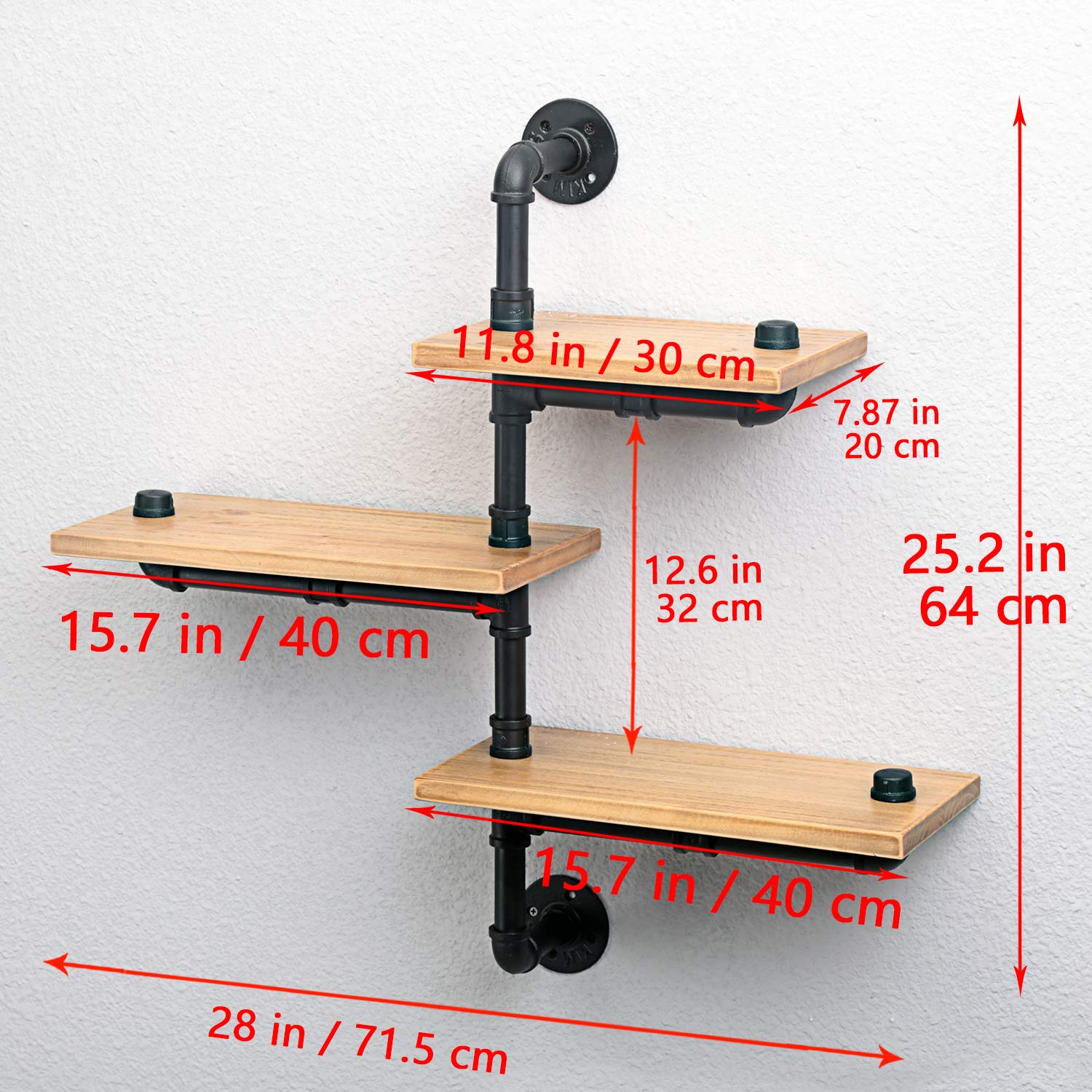 Weven Industrial Pipe Corner Shelves - 3-Tier Wall Mounted Bookshelf with Metal & Wood Design, DIY Storage Shelving for Living Room, Bedroom, Bathroom - Rustic Floating Shelves for Home Decor and Organization