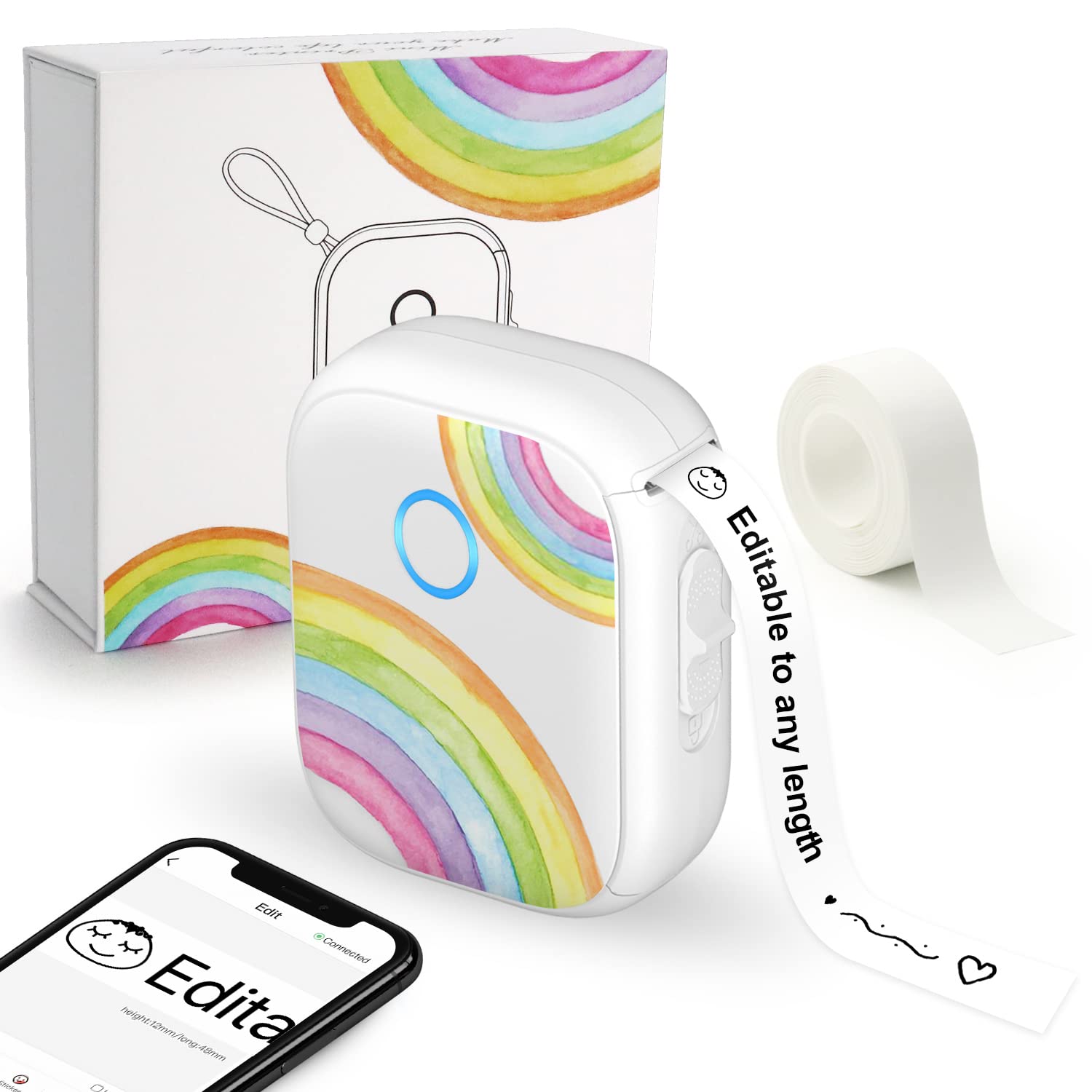 Marklife P12 Portable Inkless Rechargeable Label Maker with Tape - Phone Labeler Printer for Home & Office Organization (Rainbow) | Create Custom Length Labels for Pantry, Files, School Supplies & Storage Bins