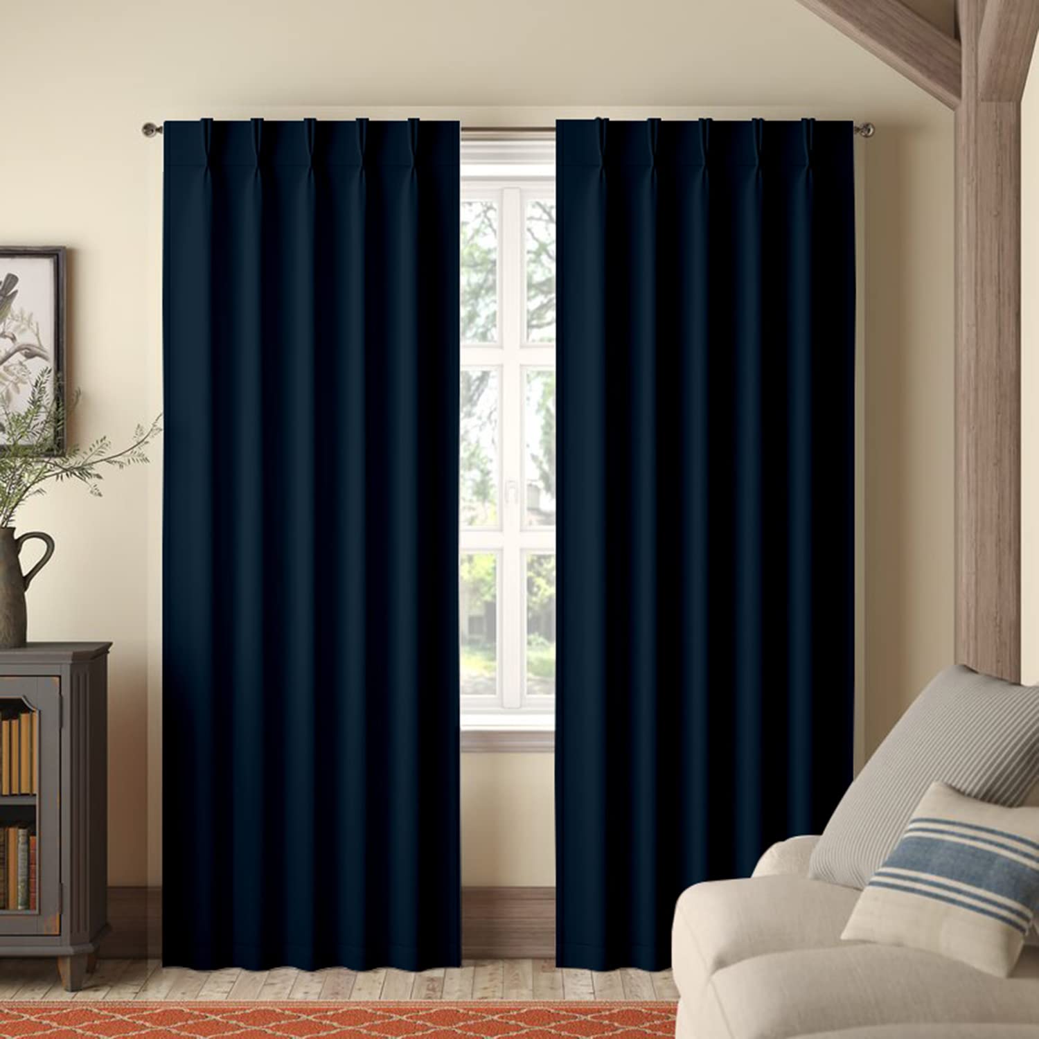 Magic Drapes Pinch Pleated Blackout Thermal Insulated Curtains - Navy Blue Custom Window Panels for Living Room, Bedroom, Dining Room | Energy Saving, Light Blocking, Noise Reduction for Home & Office