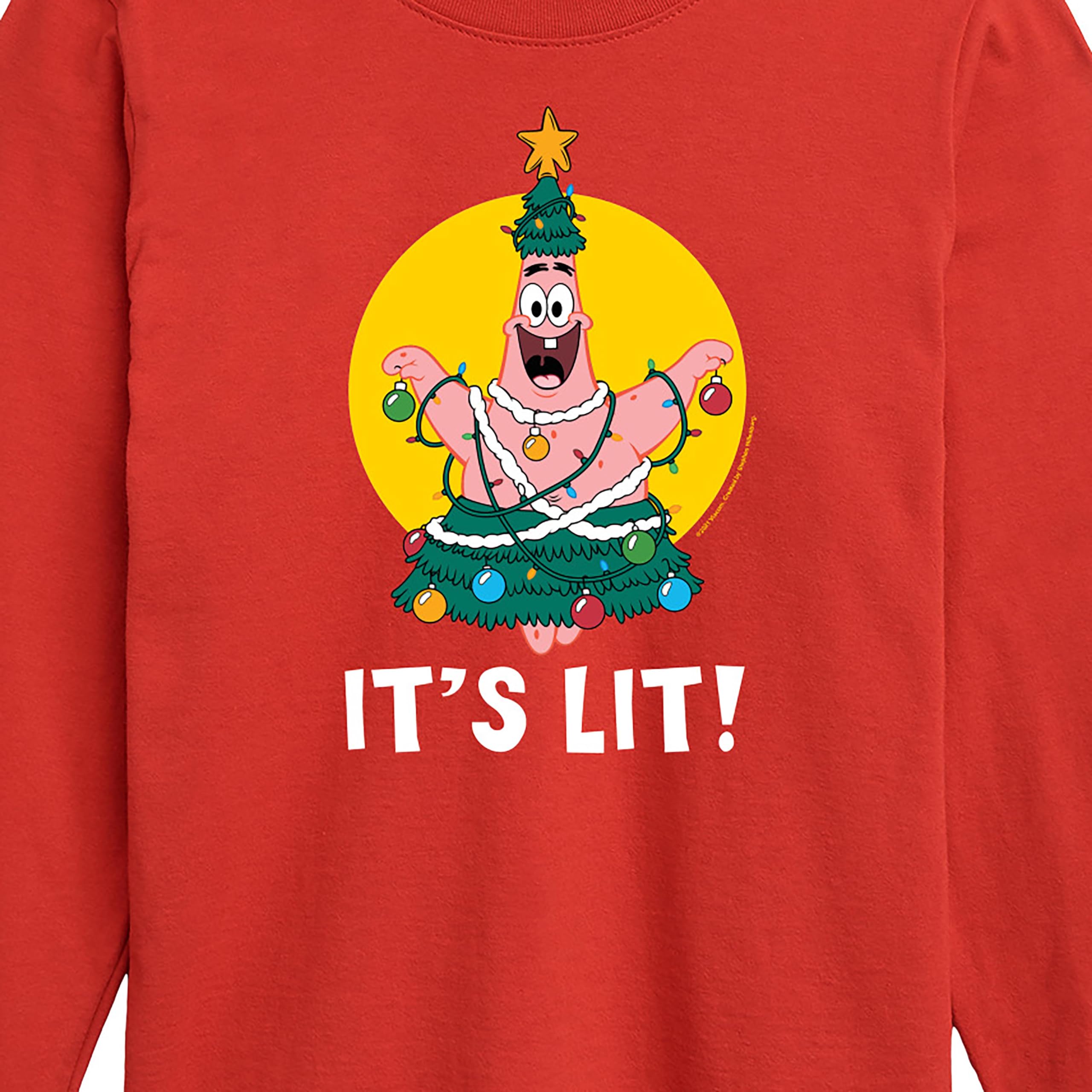 HYBRID APPAREL Spongebob Squarepants Patrick It's Lit Graphic T-Shirt - Long Sleeve Toddler & Youth Tee for Boys & Girls - Cartoon Character Casual Wear for School, Playdates & Family Outings
