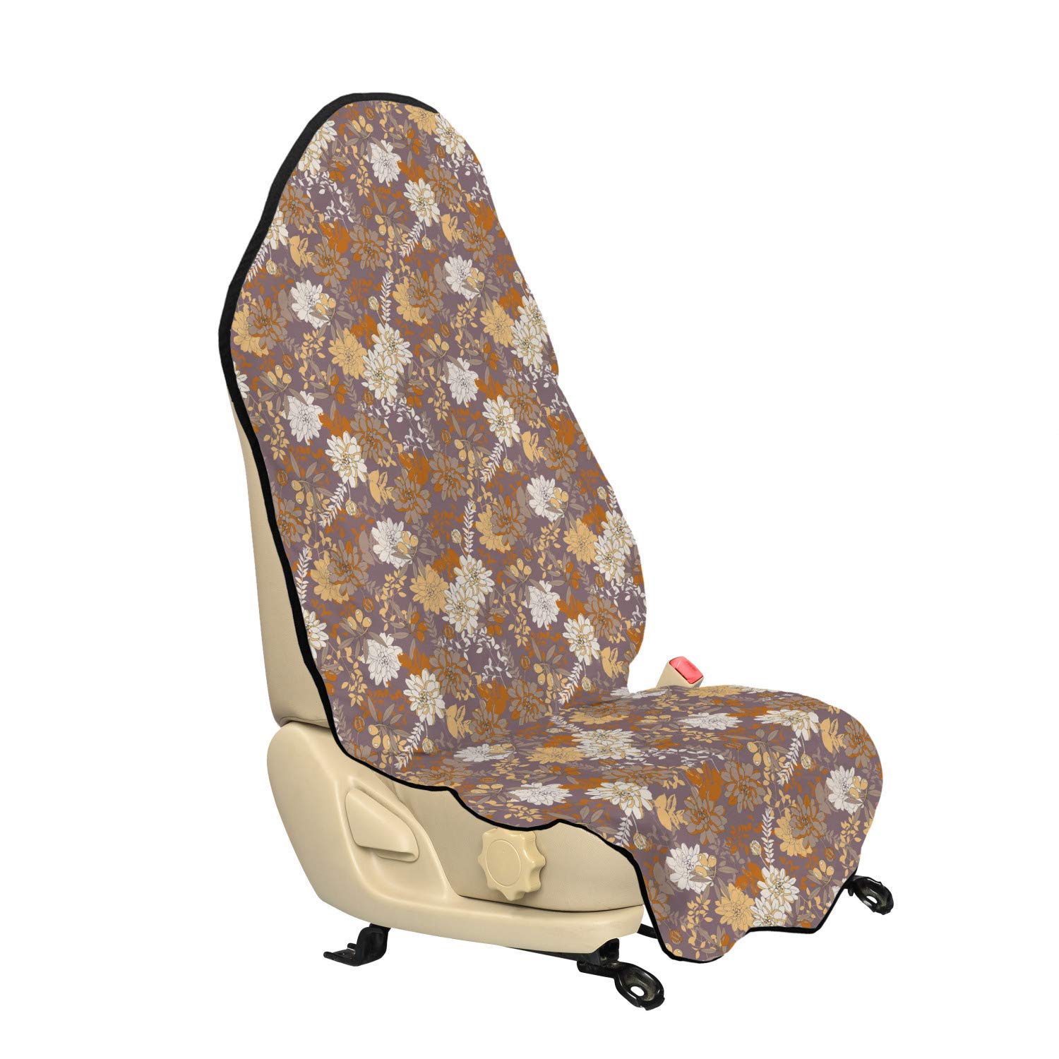 Ambesonne Floral Car Seat Cover - Colorful Flower & Olive Branch Design, Non-Slip Backing, Universal Fit 30